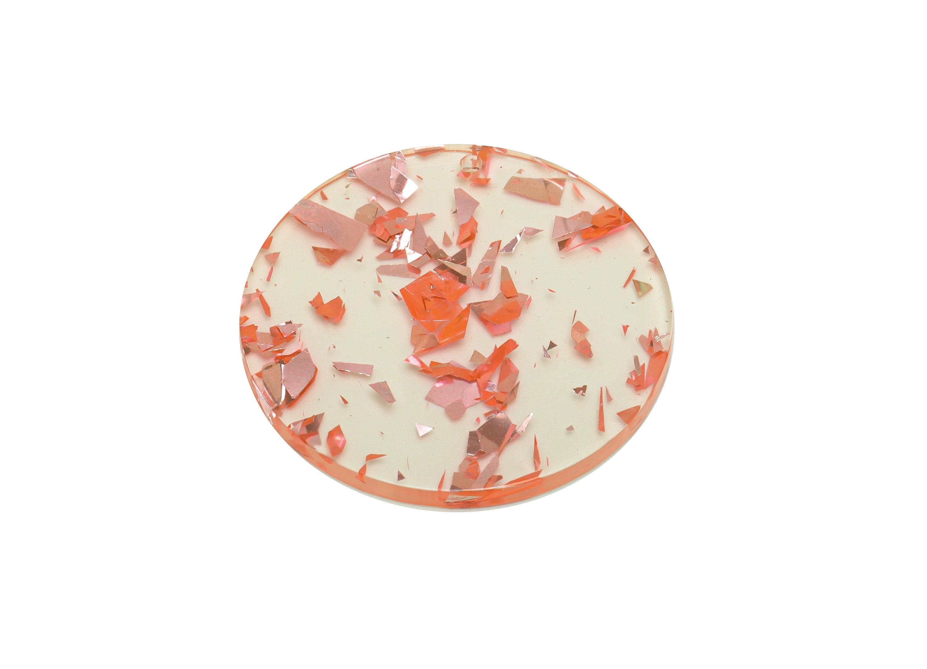 Acrylic Round Charms - Circle Earrings and Pendant - Pink Foil & Confetti - Transparent Charm - Color Code:A971- 35x35x3mm -AC2621-A971 - DOMEDBAZAAR