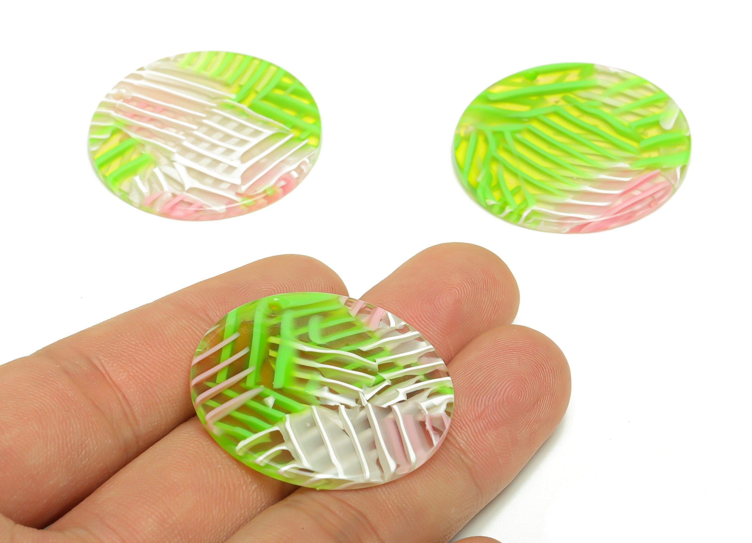 Acetate Summer Charms - Circle Earrings and Pendant - Rainbow Earring Findings - Jewelry Supplies - Color Code:A342 - 35x35x3mm -AC2621 - DOMEDBAZAAR