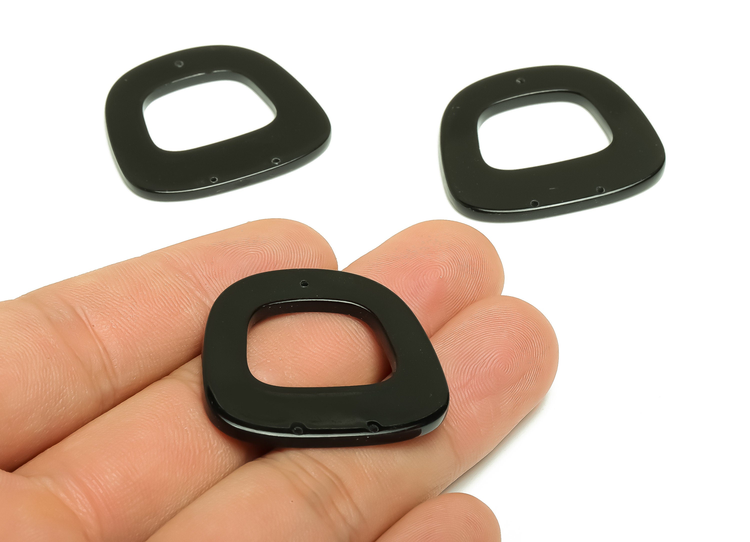 Acetate Trapezoid Charm - Black Rounded Trapezoid Pendant And Earring Charm - Trapezoid Connector - Code: A66 - 32x30.51x1.95mm - AC2613 - DOMEDBAZAAR