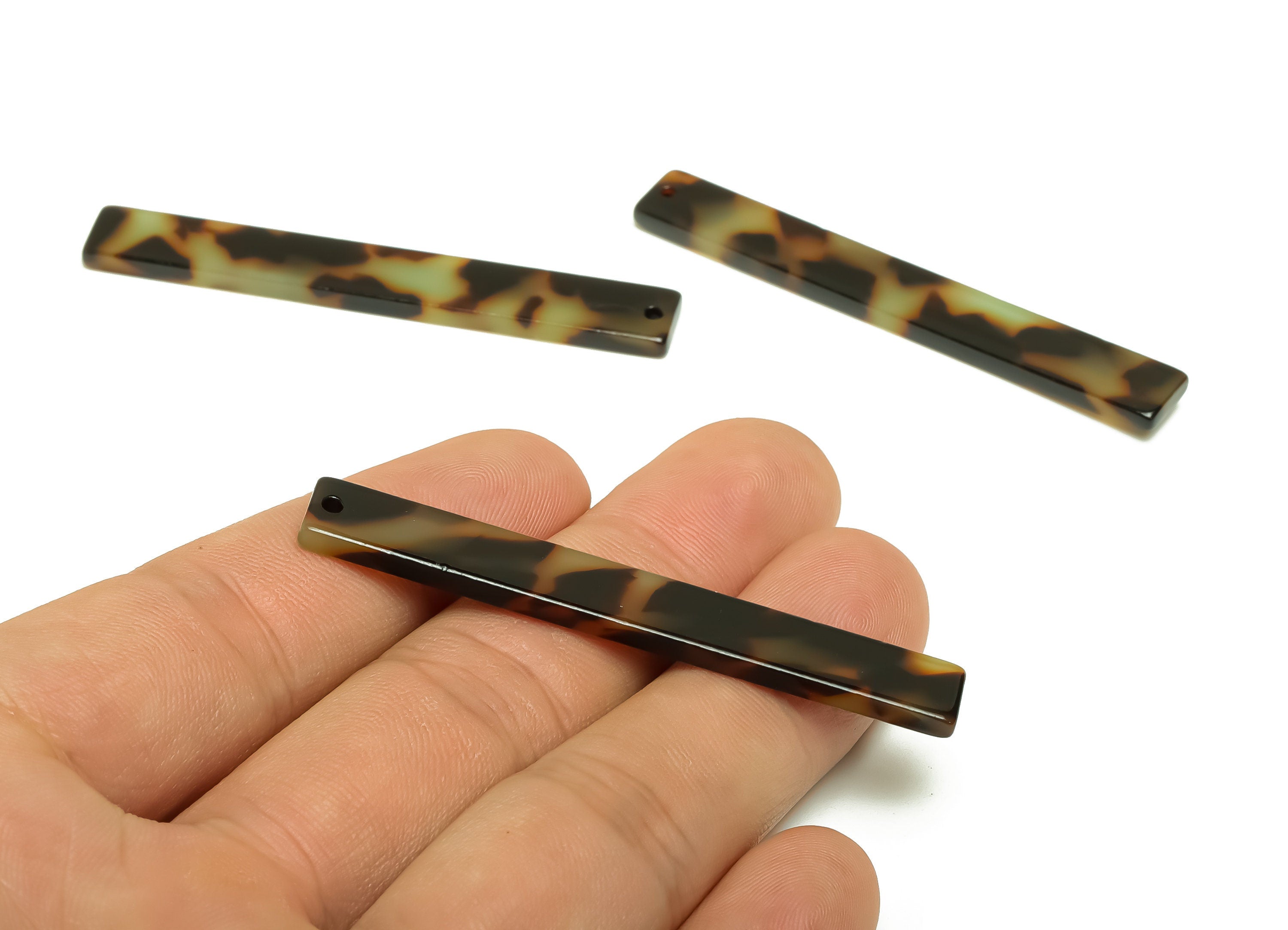 Acetate Stick Charms - Bar Earrings and Pendant - Tortoise Shell Charm - Jewelry Supplies - Color Code: A989 - 59x7.8x2.56mm - AC2622-A989 - DOMEDBAZAAR