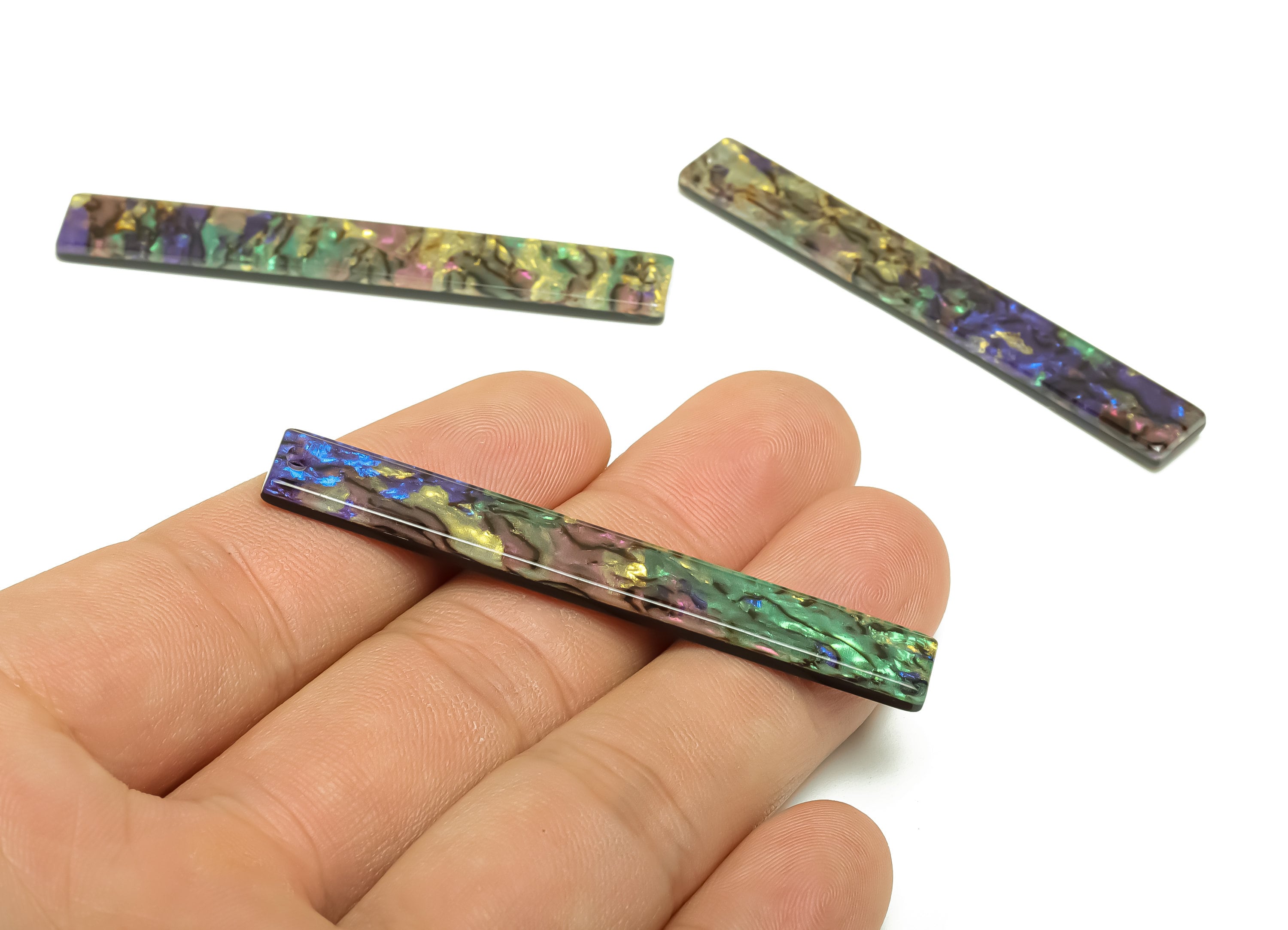 Acrylic Stick Charms - Bar Earrings and Pendant - Abalone Looking Charm - Jewelry Supplies - Color Code: A652 - 59x7.8x2.56mm - AC2622-A652 - DOMEDBAZAAR