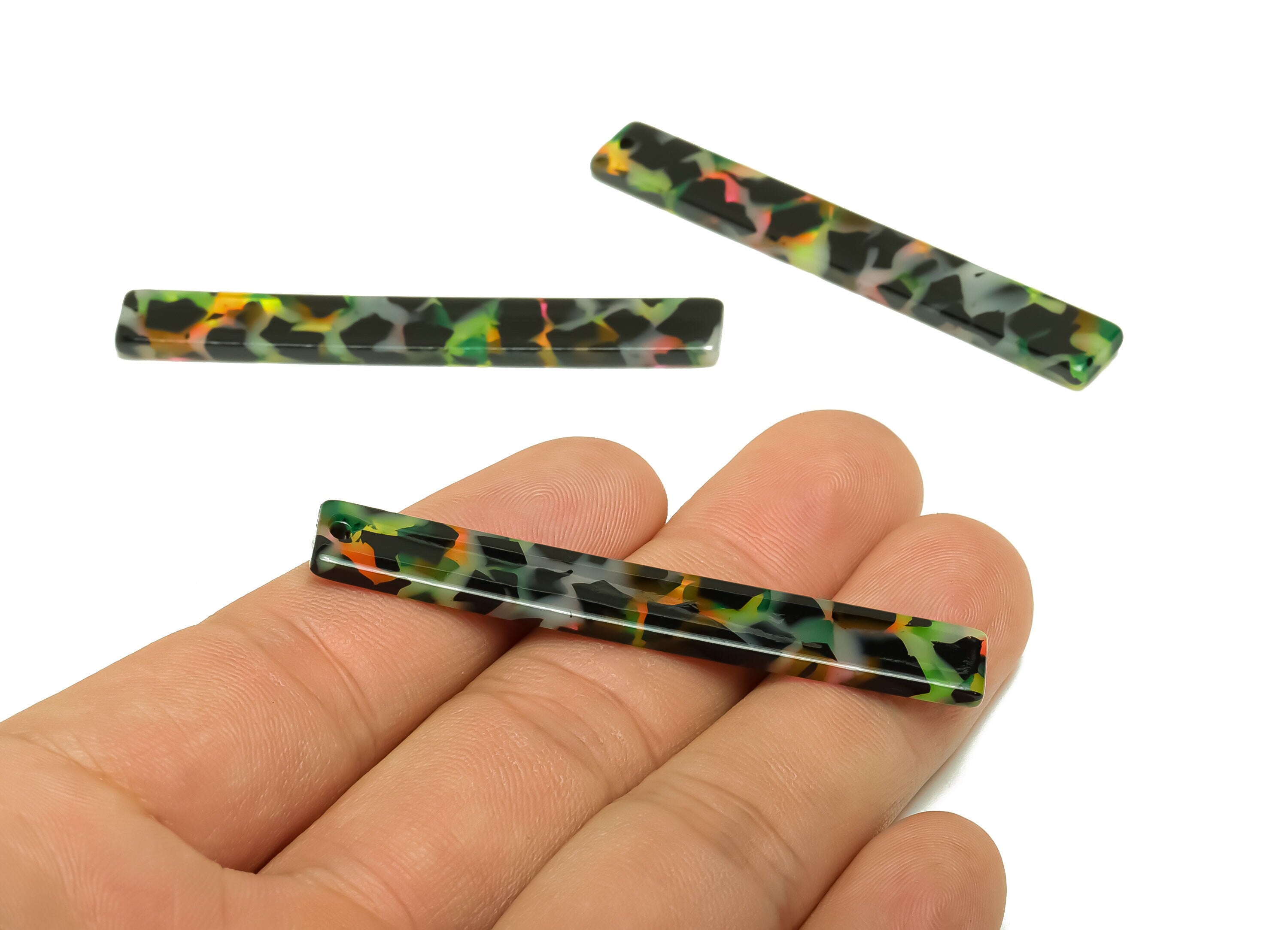 Acetate Stick Charms - Bar Earrings and Pendant - Tortoise Shell Charm - Jewelry Supplies - Color Code: A1008 - 59x7.8x2.56mm - AC2622-A1008 - DOMEDBAZAAR