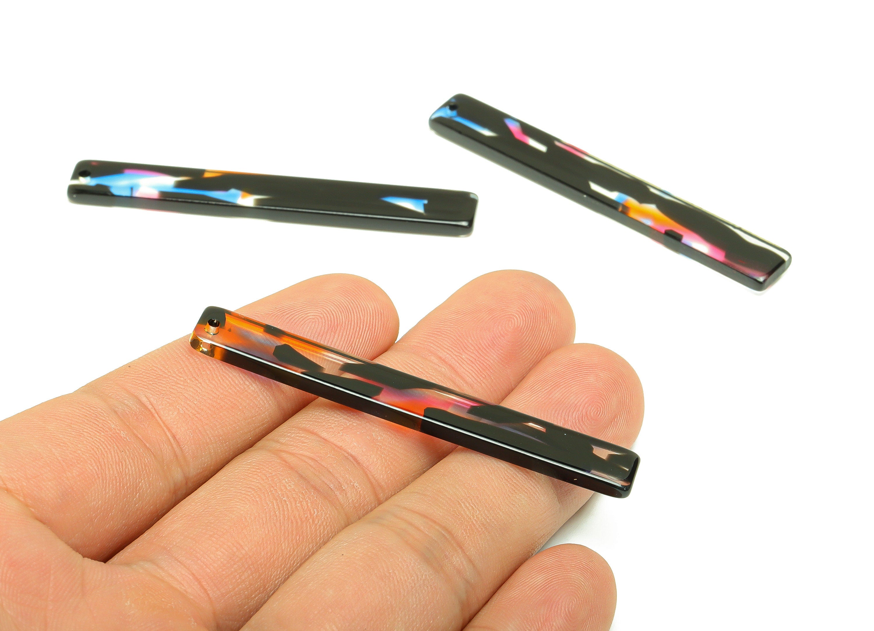 Acetate Stick Charms - Bar Earrings and Pendant - Rainbow Charm - Jewelry Supplies - Color Code: A565 - 59x7.8x2.56mm - AC2622-A565 - DOMEDBAZAAR
