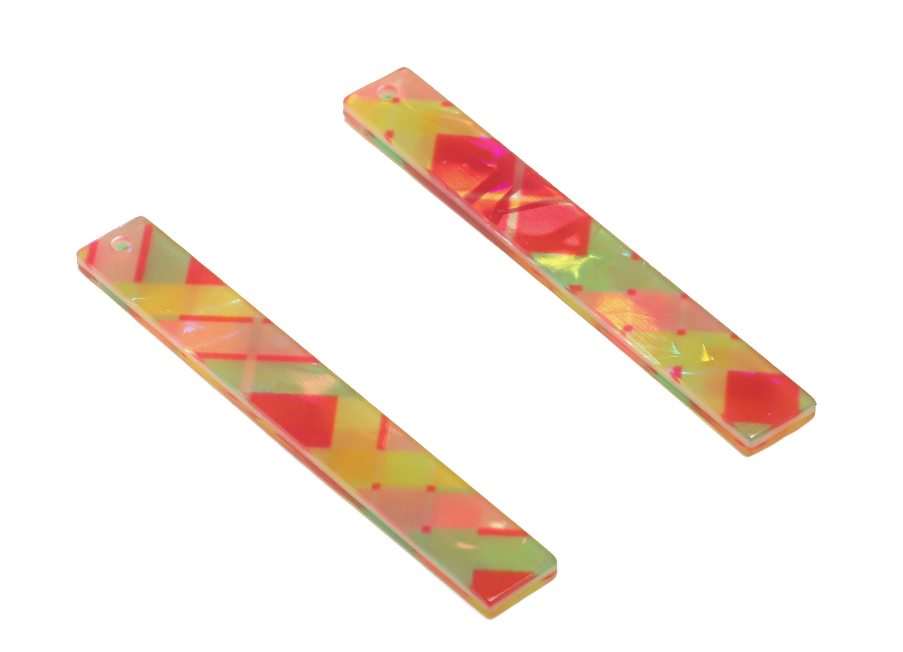 PVC Stick Charms - Bar Earrings and Pendant - Rainbow Charm - Scotch Plaid - Color Code: A872 - 59x7.8x2.56mm - AC2622-A872 - DOMEDBAZAAR