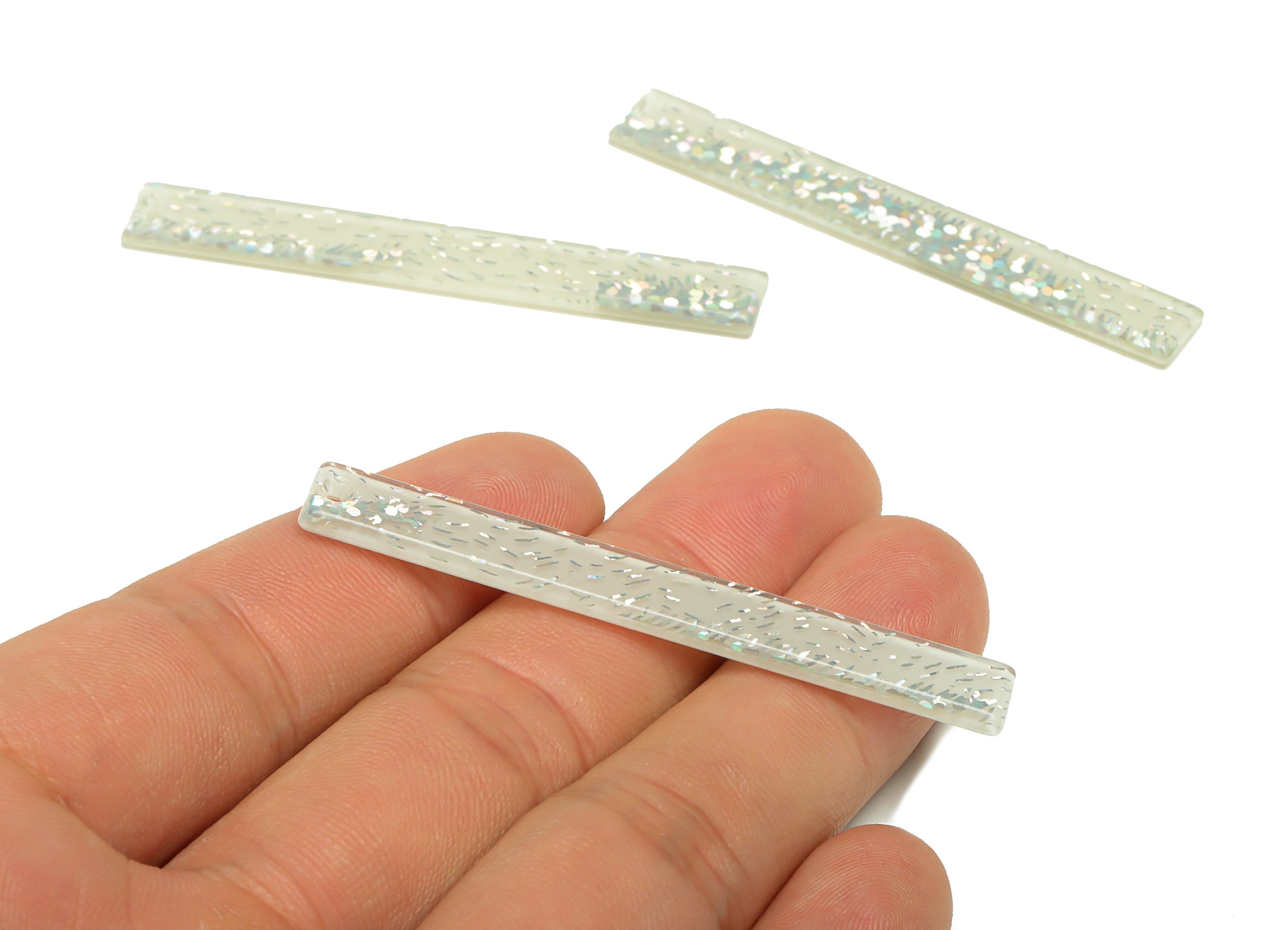 PVC Stick Charms - Bar Earrings and Pendant -White Sequins Charm - Jewelry Supplies - Color Code: A556 - 59x7.8x2.56mm - AC2622-A556 - DOMEDBAZAAR