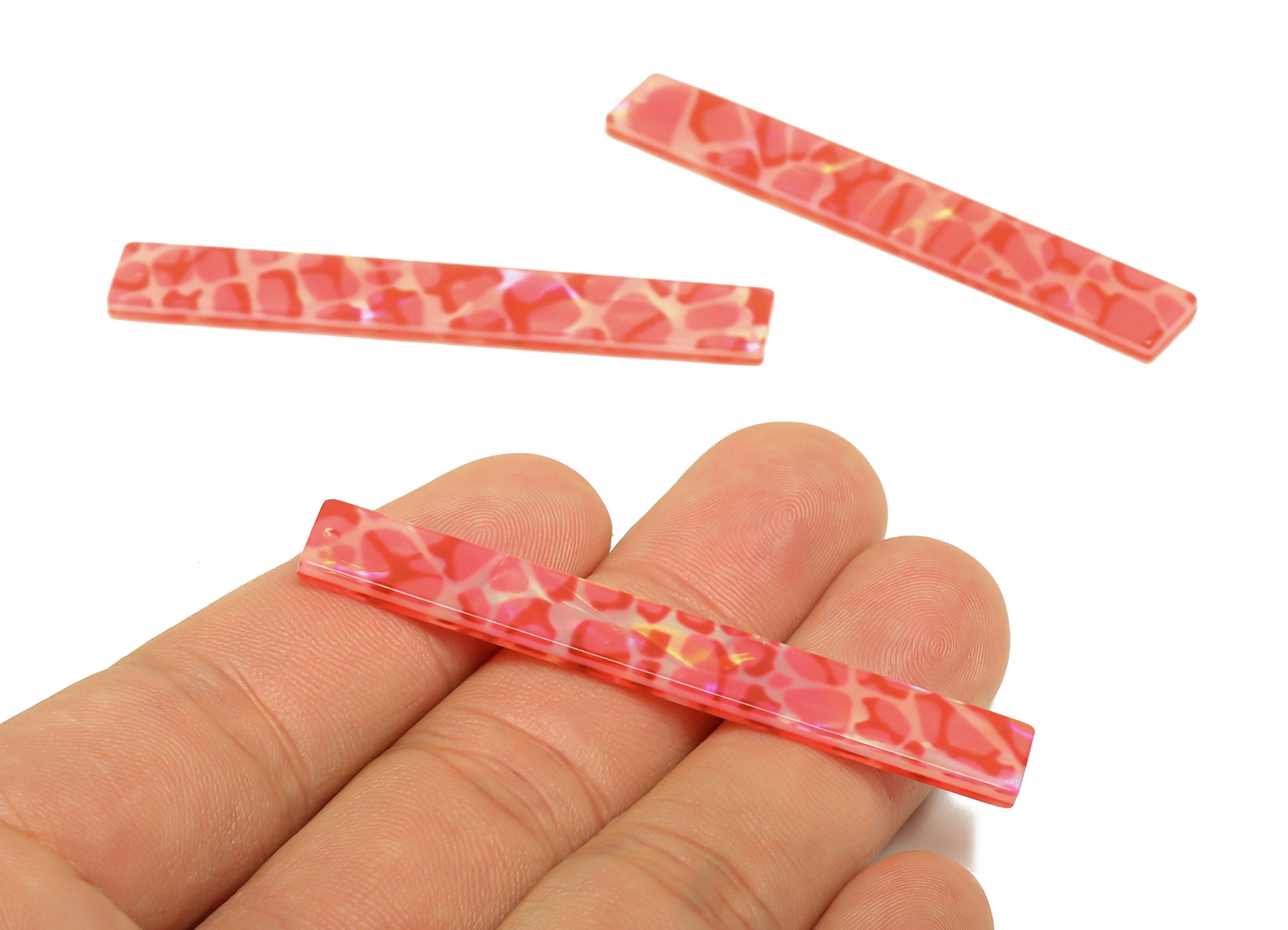 Acrylic Stick Charms - Bar Earrings and Pendant - Pink Leopard Print Charm - Jewelry Supplies - Color Code: A987 - 59x7.8x2.56mm - AC2622 - DOMEDBAZAAR