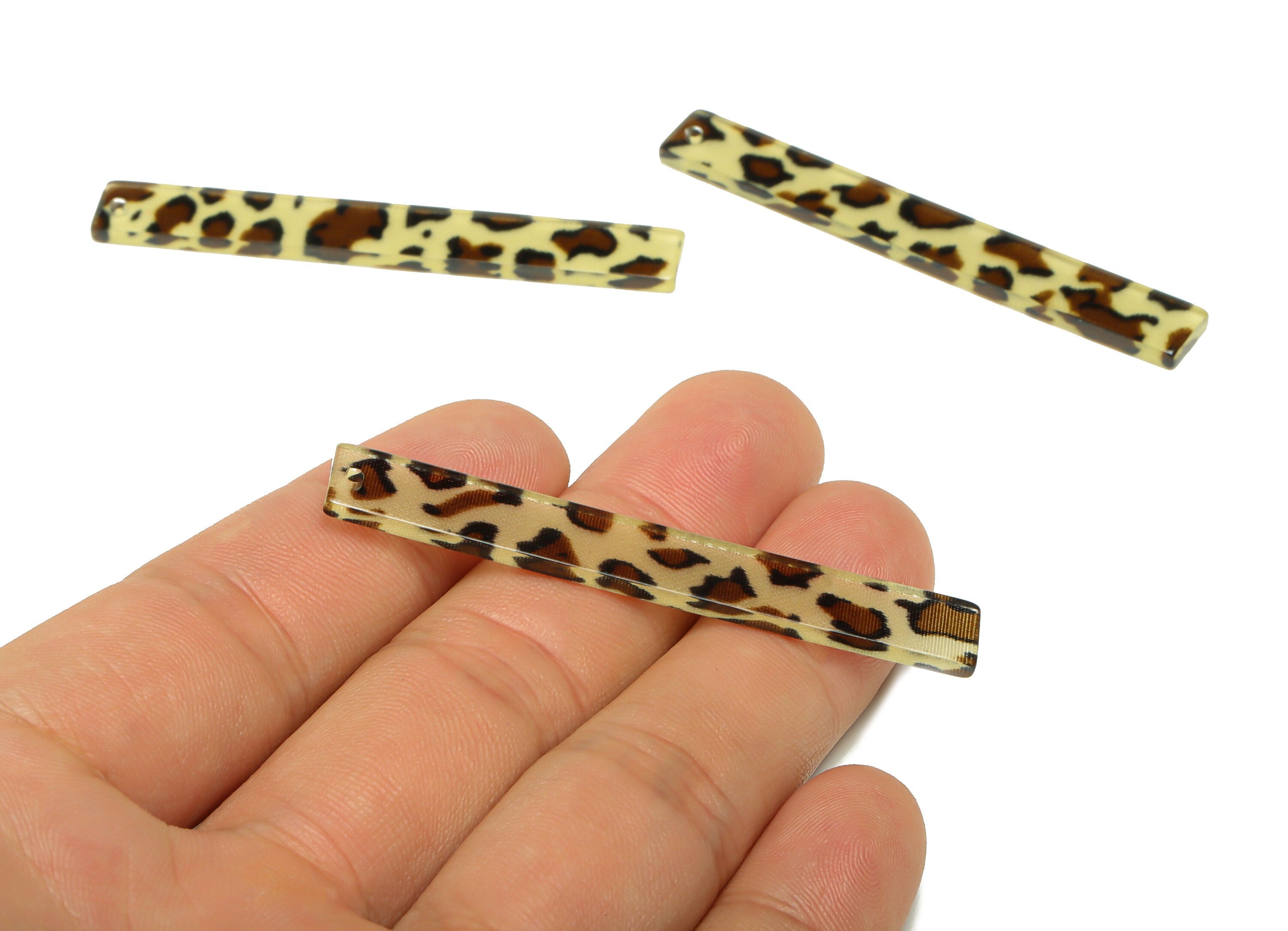 Acrylic Stick Charms - Bar Earrings and Pendant - Leopard Print Charm - Jewelry Supplies - Color Code: A128 - 59x7.8x2.56mm - AC2622 - DOMEDBAZAAR