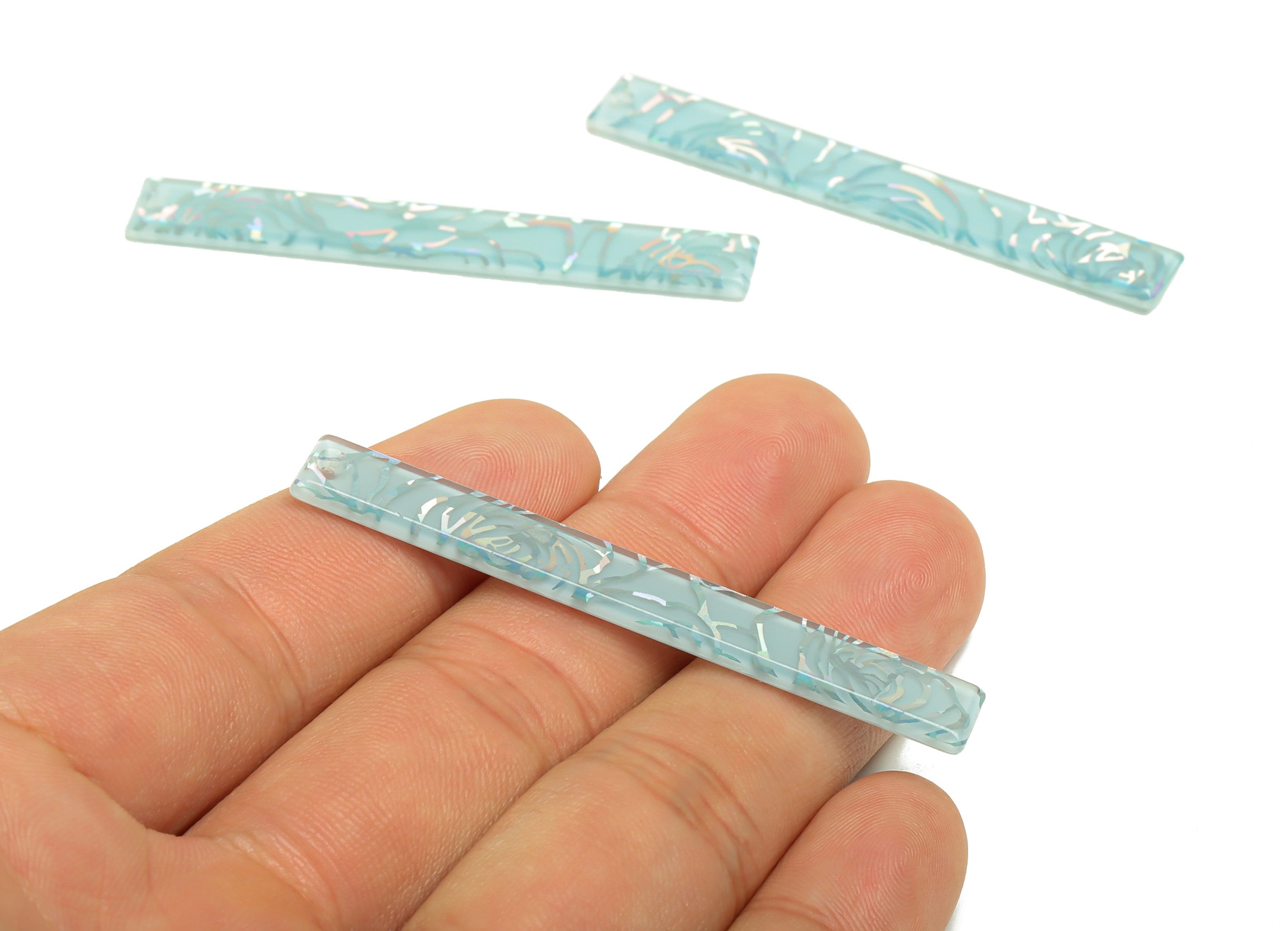 Acrylic Stick Charms - Bar Earrings and Pendant - Blue Rose Charm - Jewelry Supplies - Color Code: A555 - 59x7.8x2.56mm - AC2622-A555 - DOMEDBAZAAR