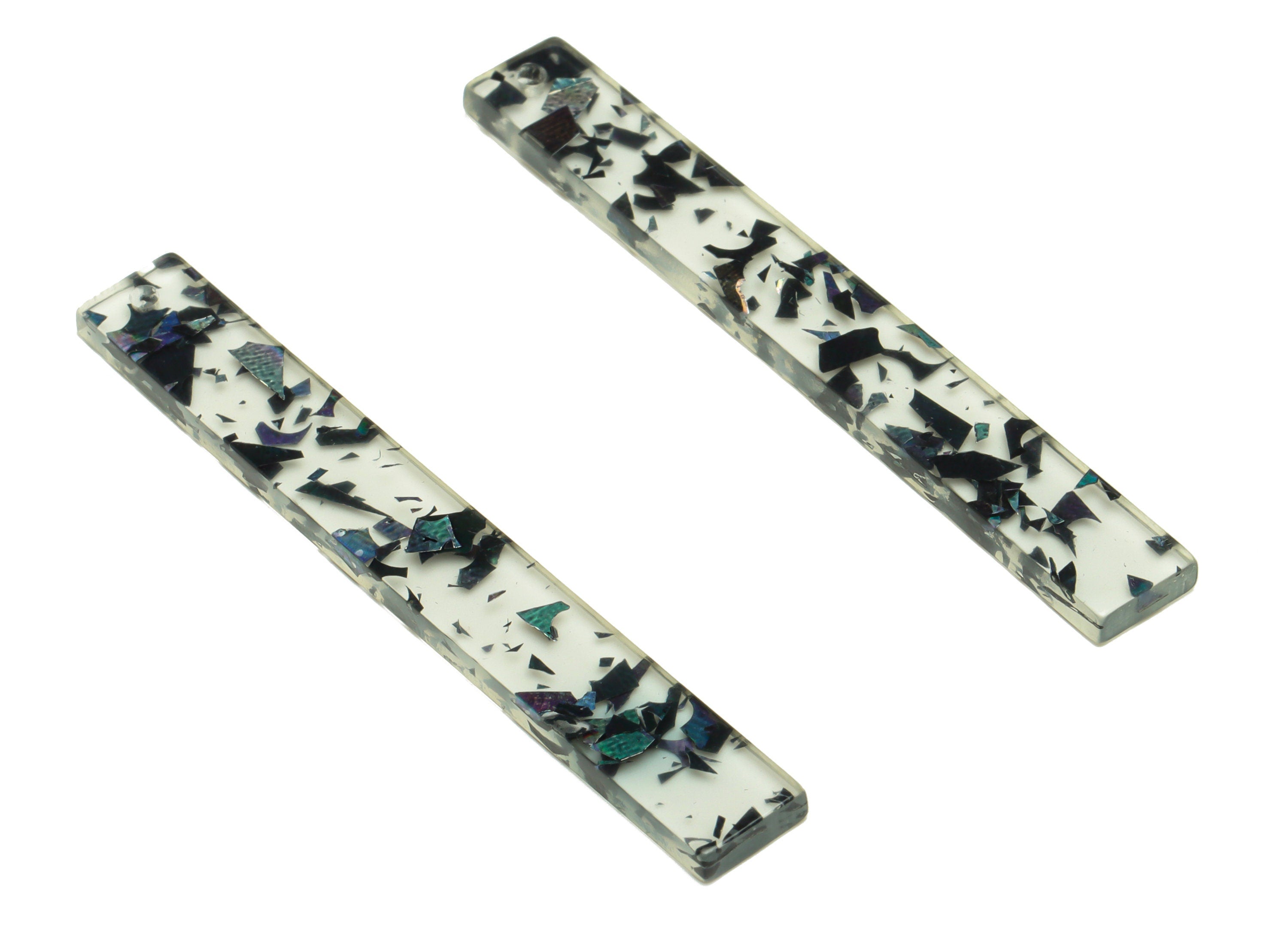 Acrylic Stick Charms - Bar Earrings and Pendant - Transparent Black Confetti - Jewelry Supplies - Color Code: A1000 - 59x7.8x2mm - AC2622 - DOMEDBAZAAR