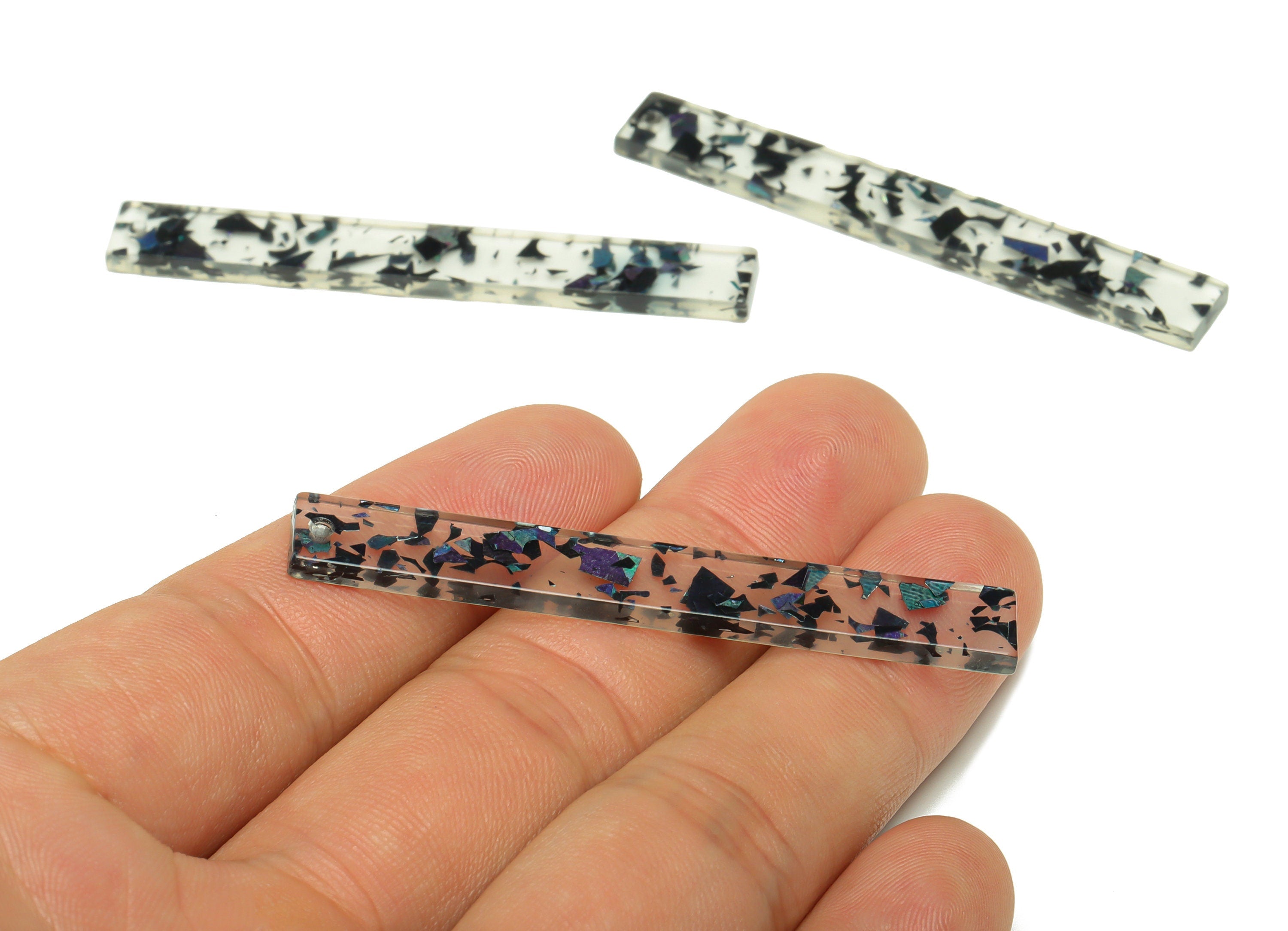 Acrylic Stick Charms - Bar Earrings and Pendant - Transparent Black Confetti - Jewelry Supplies - Color Code: A1000 - 59x7.8x2mm - AC2622 - DOMEDBAZAAR