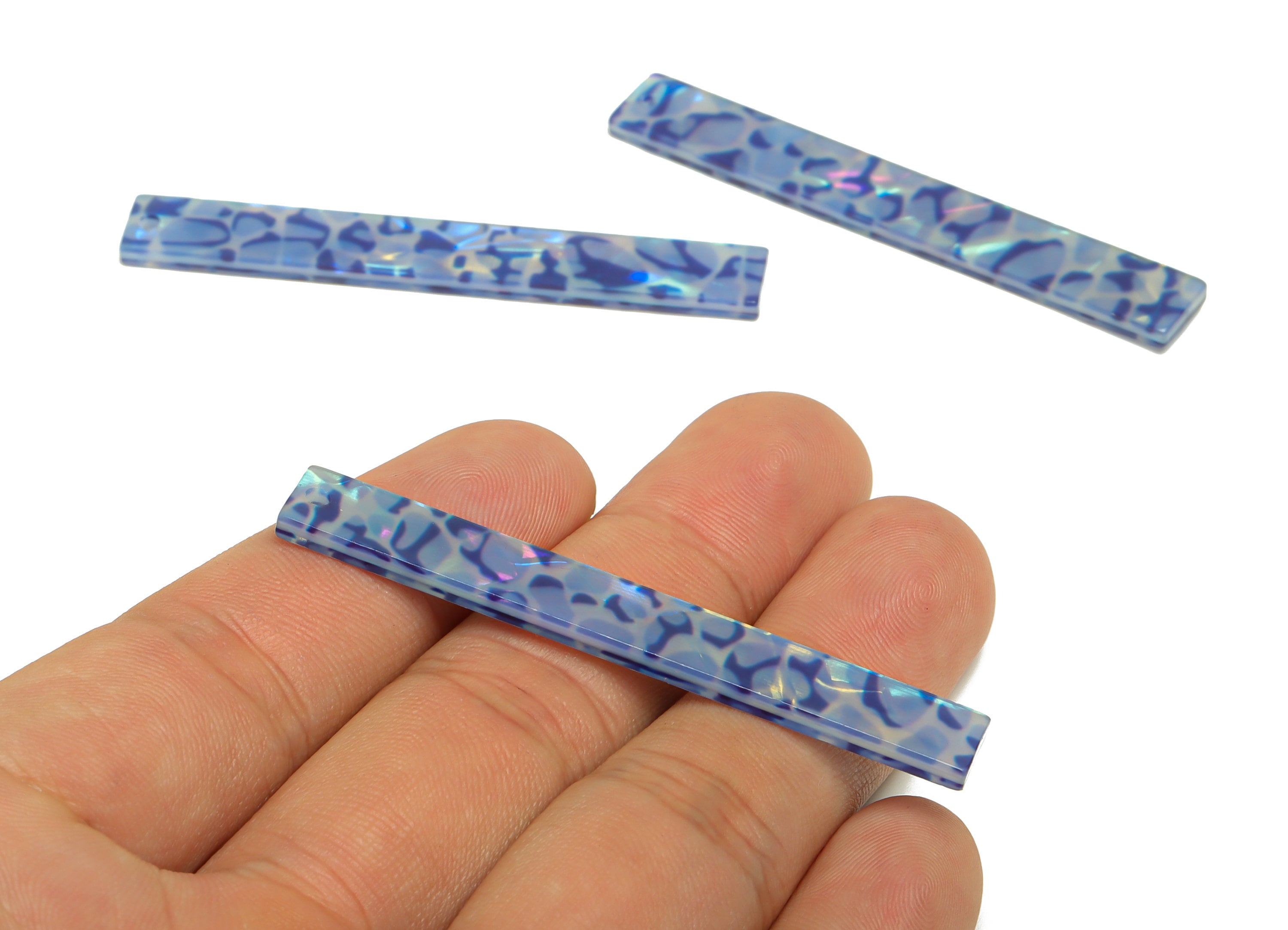 Acrylic Stick Charms - Bar Earrings and Pendant - Blue Ripple Charm - Jewelry Supplies - Color Code: A1009 - 59x7.8x2.5mm - AC2622-A1009 - DOMEDBAZAAR