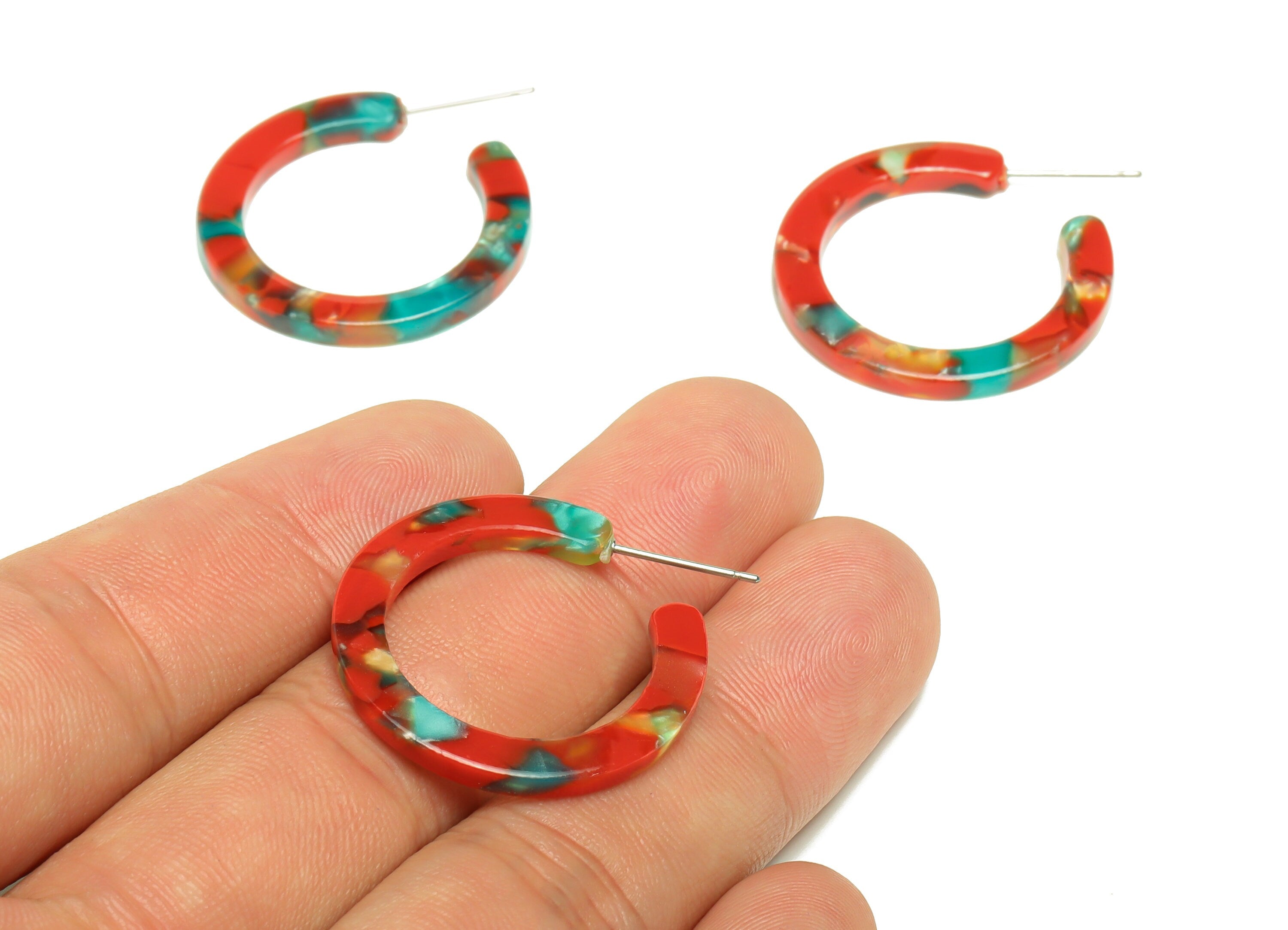 Acetic Acid Hoop Earrings Stud - Open Hoop Earring - Rainbow Round Earring Post - Color Code: A46 - 31.4x30.7x2.5mm - AC1829-A46 - DOMEDBAZAAR