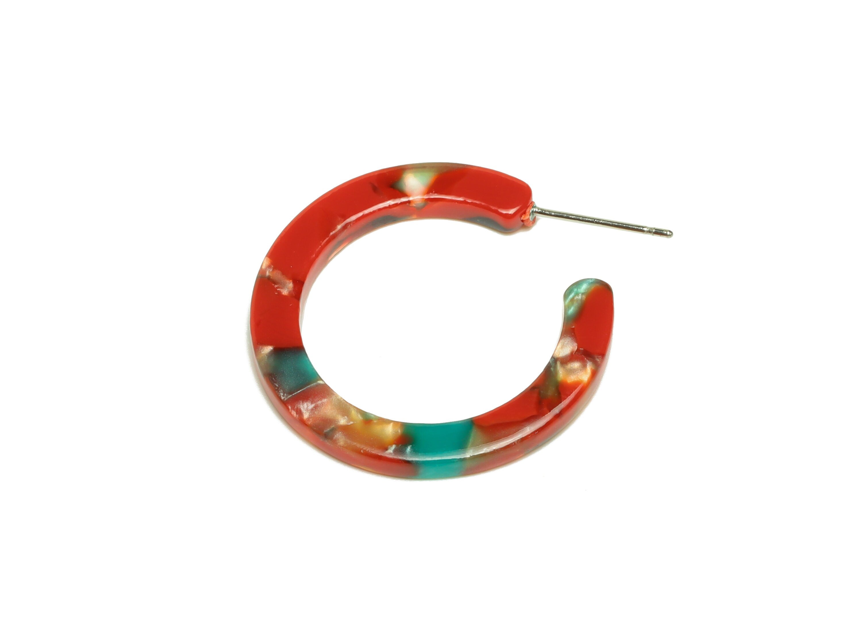 Acetic Acid Hoop Earrings Stud - Open Hoop Earring - Rainbow Round Earring Post - Color Code: A46 - 31.4x30.7x2.5mm - AC1829-A46 - DOMEDBAZAAR