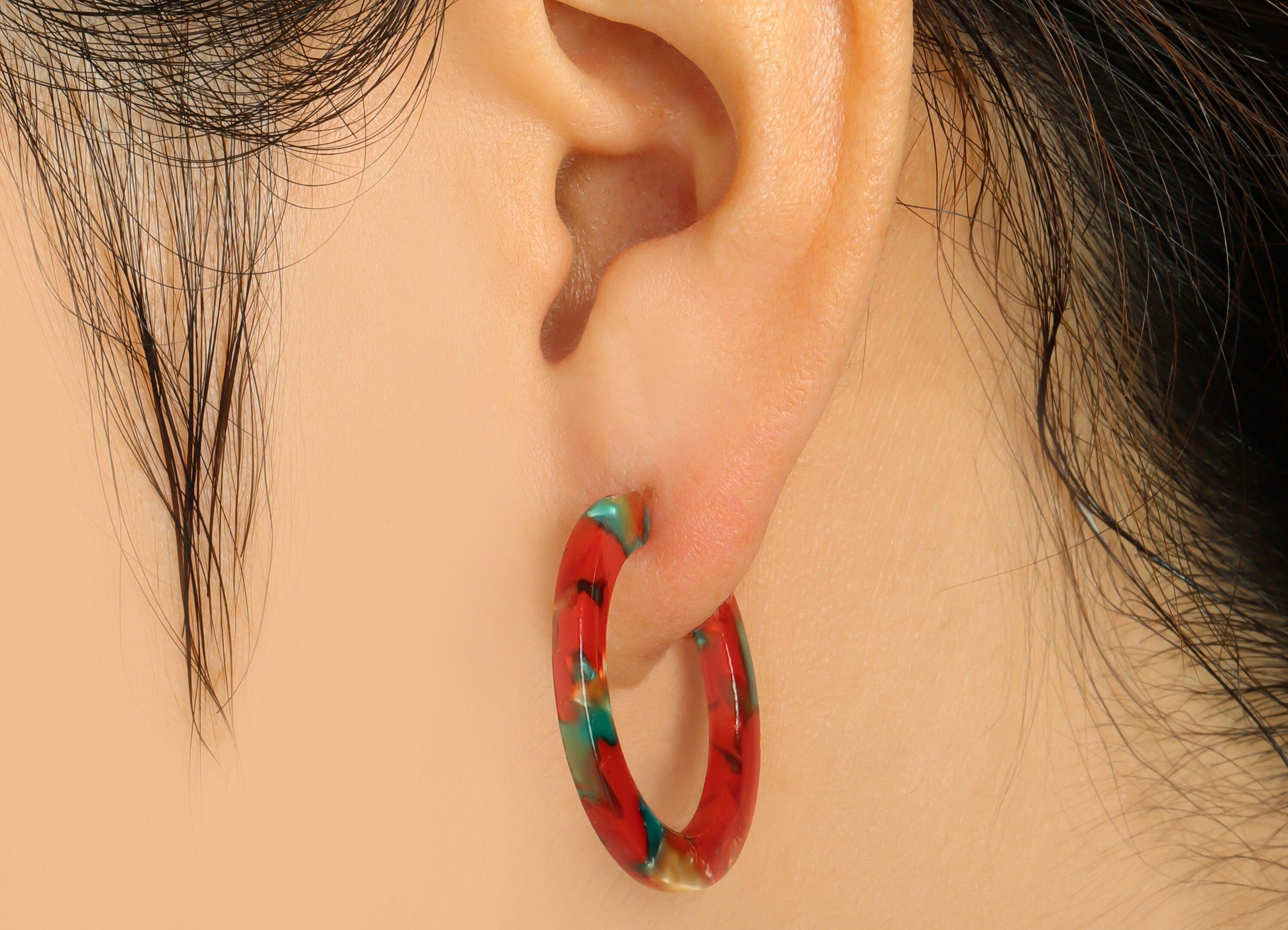 Acetic Acid Hoop Earrings Stud - Open Hoop Earring - Rainbow Round Earring Post - Color Code: A46 - 31.4x30.7x2.5mm - AC1829-A46 - DOMEDBAZAAR