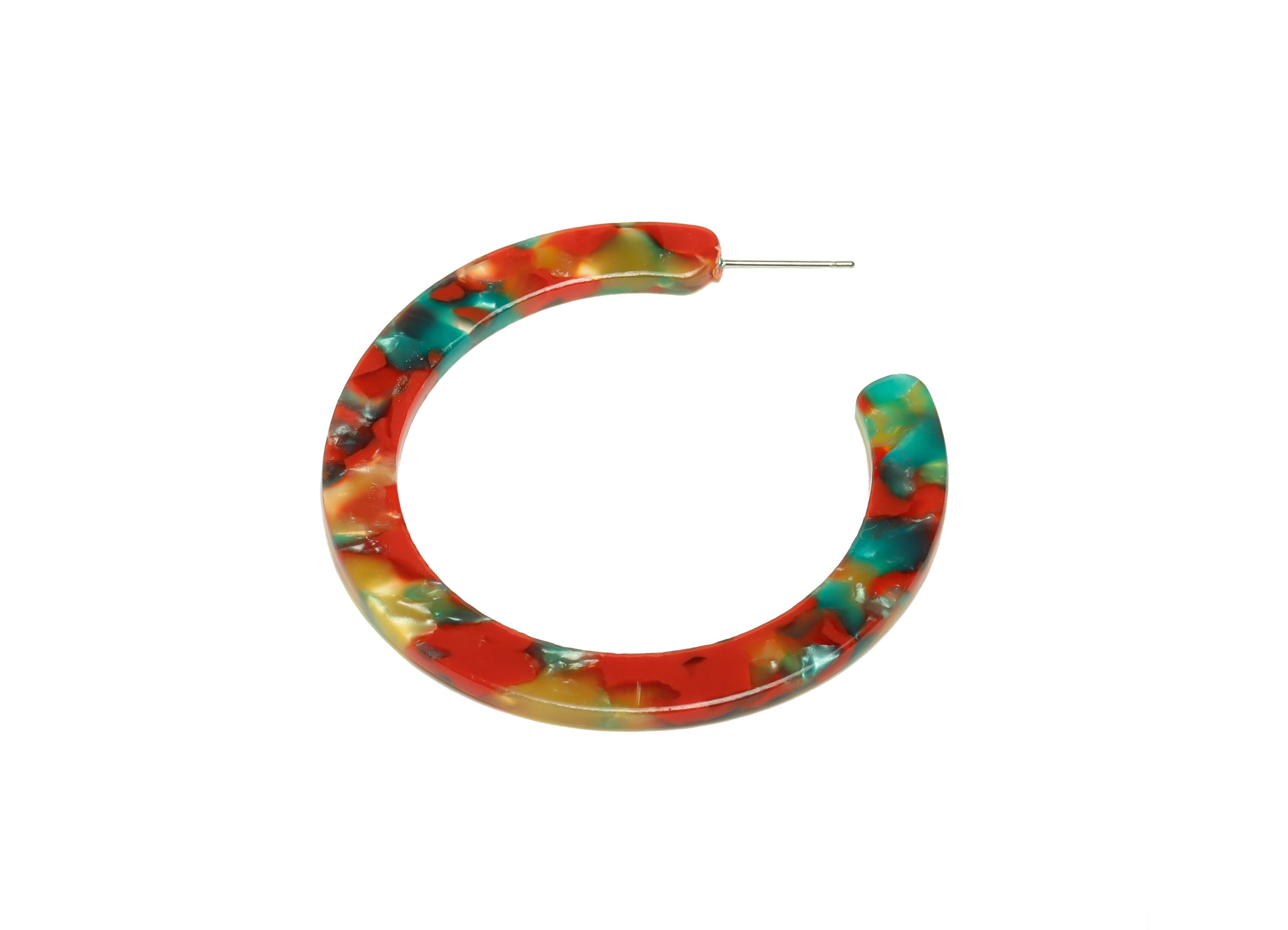 Acetic Acid Hoop Earrings Stud - Open Hoop Earring - Rainbow Round Earring Post - Open Circle - Color Code: A46 - 52x50x2.5mm - AC1830-A46 - DOMEDBAZAAR