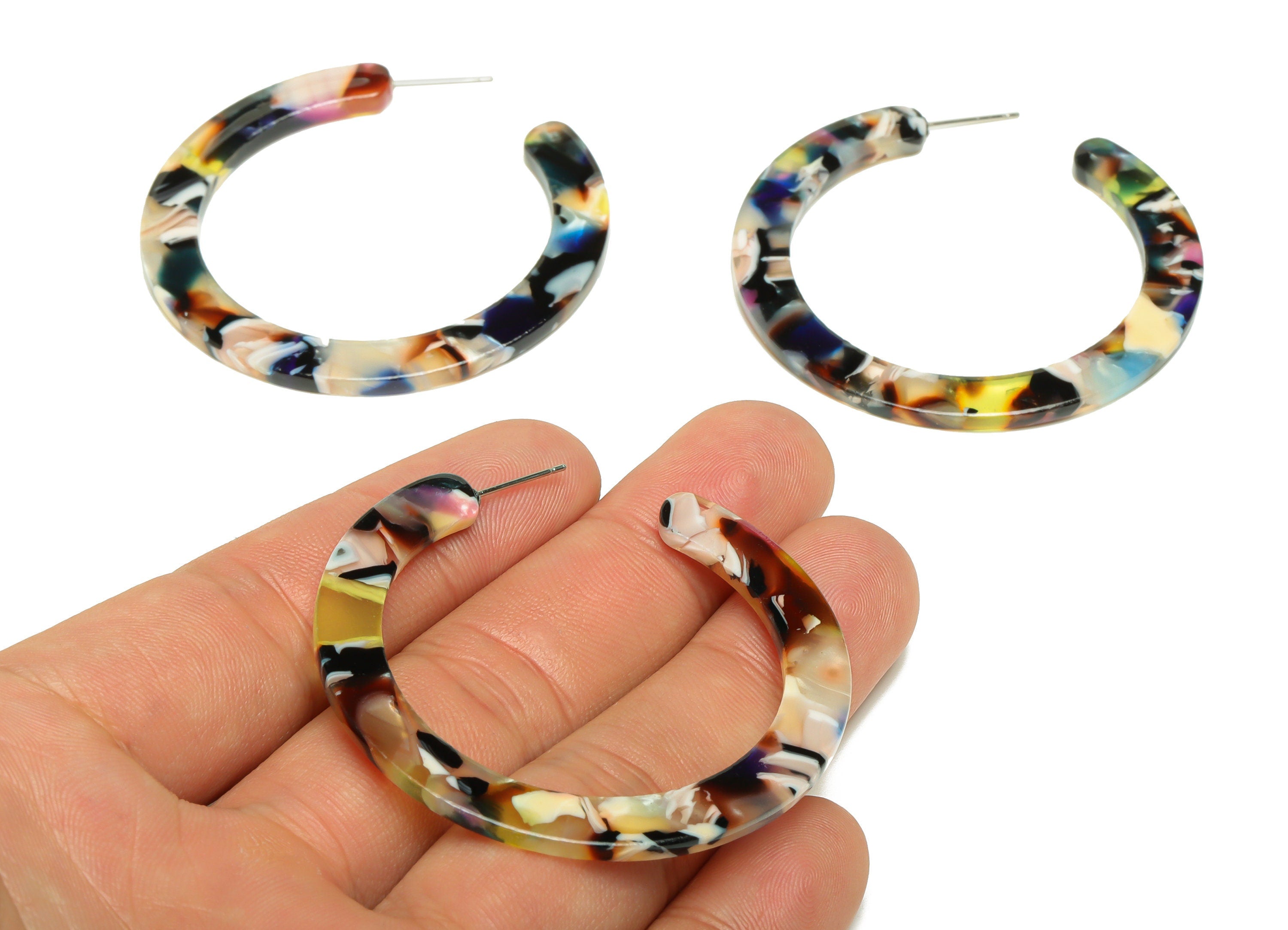 Acetic Acid Hoop Earrings Stud - Open Hoop Earring - Rainbow Round Earring Post - Open Circle - Color Code: A11 - 52x50x2.5mm - AC1830-A11 - DOMEDBAZAAR