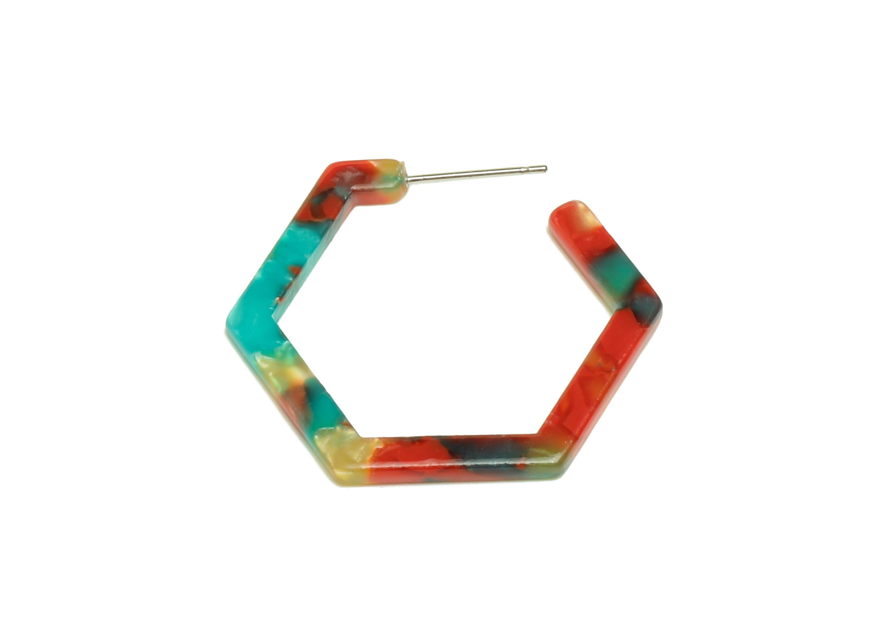 Acetic Acid Open Hexagon Stud Earrings - Hexagon Earring Post - 316 Stainless Steel - Color Code: A46 - 30x2.5mm - AC1870-A46 - DOMEDBAZAAR