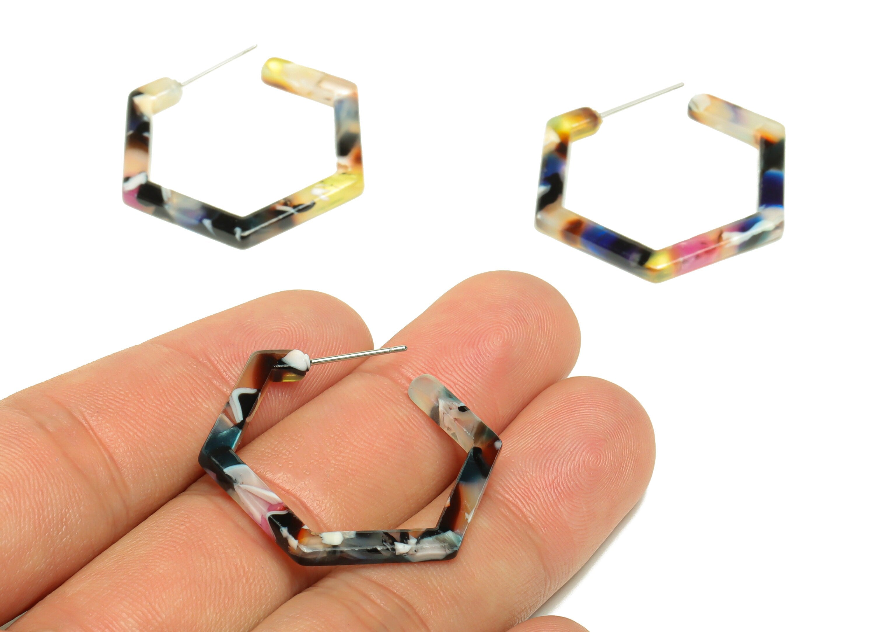 Acetic Acid Open Hexagon Stud Earrings - Hexagon Earring Post - 316 Stainless Steel - Color Code: A11 - 30x2.5mm - AC1870-A11 - DOMEDBAZAAR