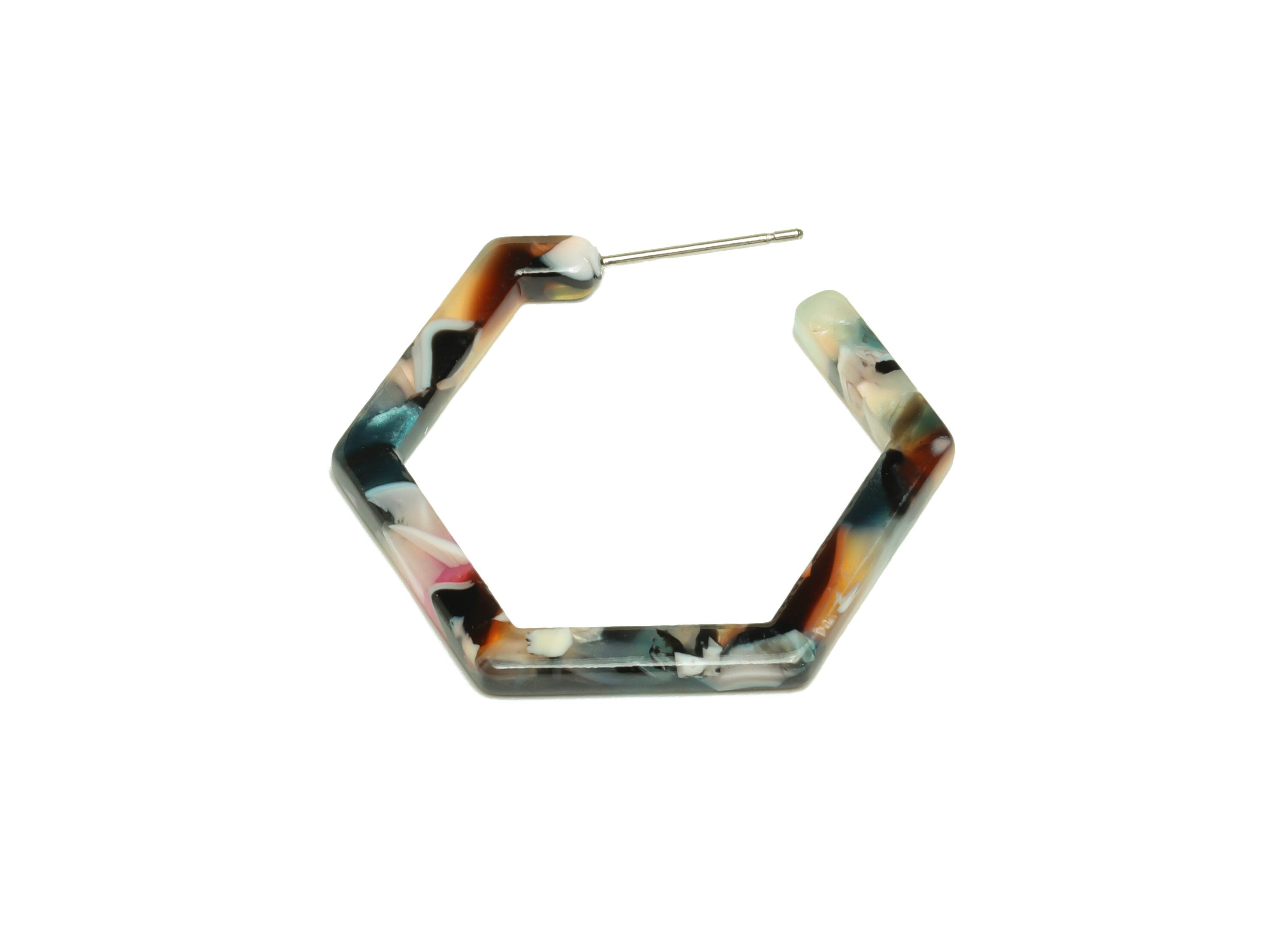 Acetic Acid Open Hexagon Stud Earrings - Hexagon Earring Post - 316 Stainless Steel - Color Code: A11 - 30x2.5mm - AC1870-A11 - DOMEDBAZAAR