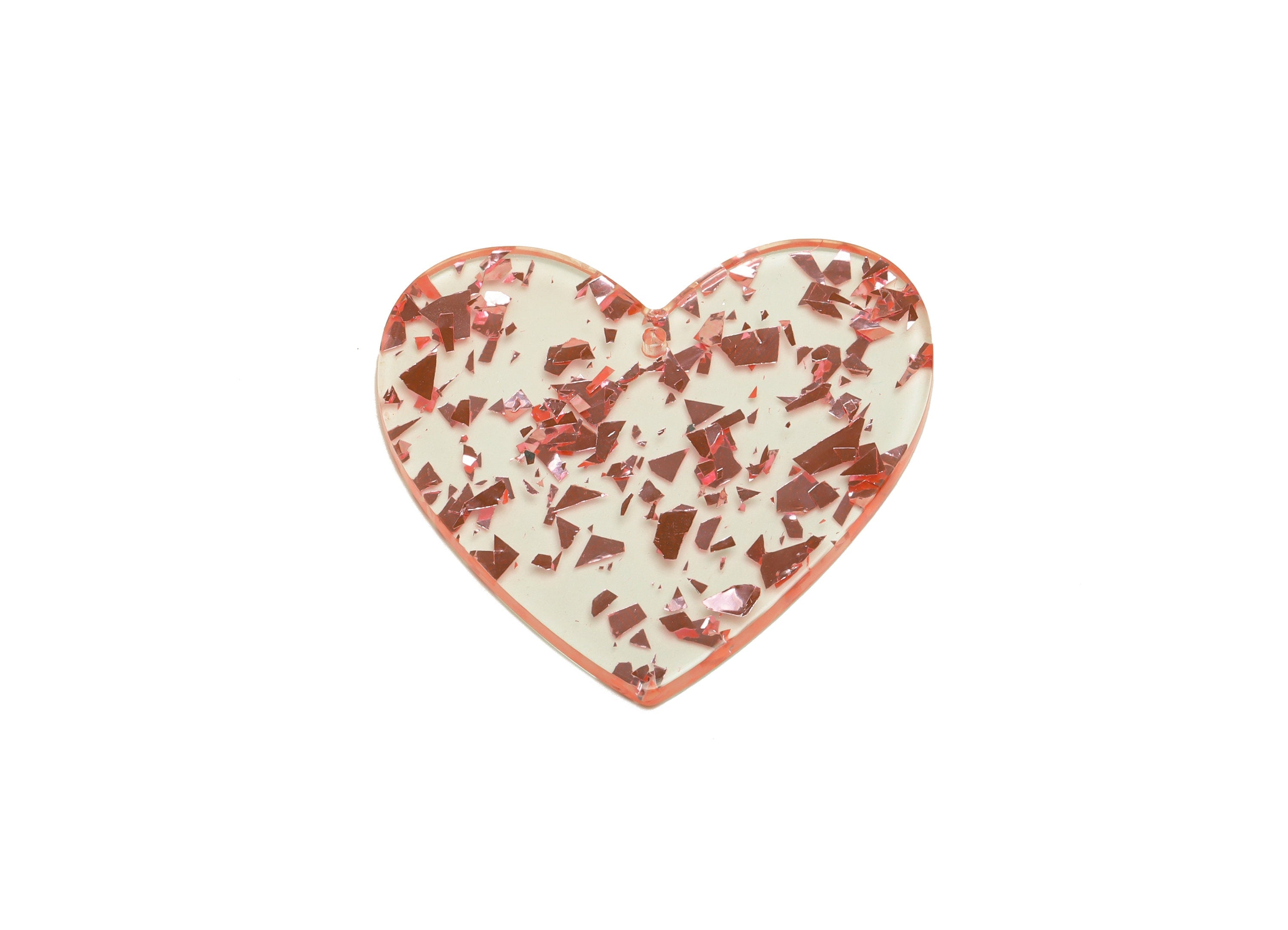 Acrylic Heart Earring Charms - Heart Pendant - Silver Pink Foil and Confetti - Color Code: A971 - 41.69x42.67x2.77mm - AC1746-A971 - DOMEDBAZAAR