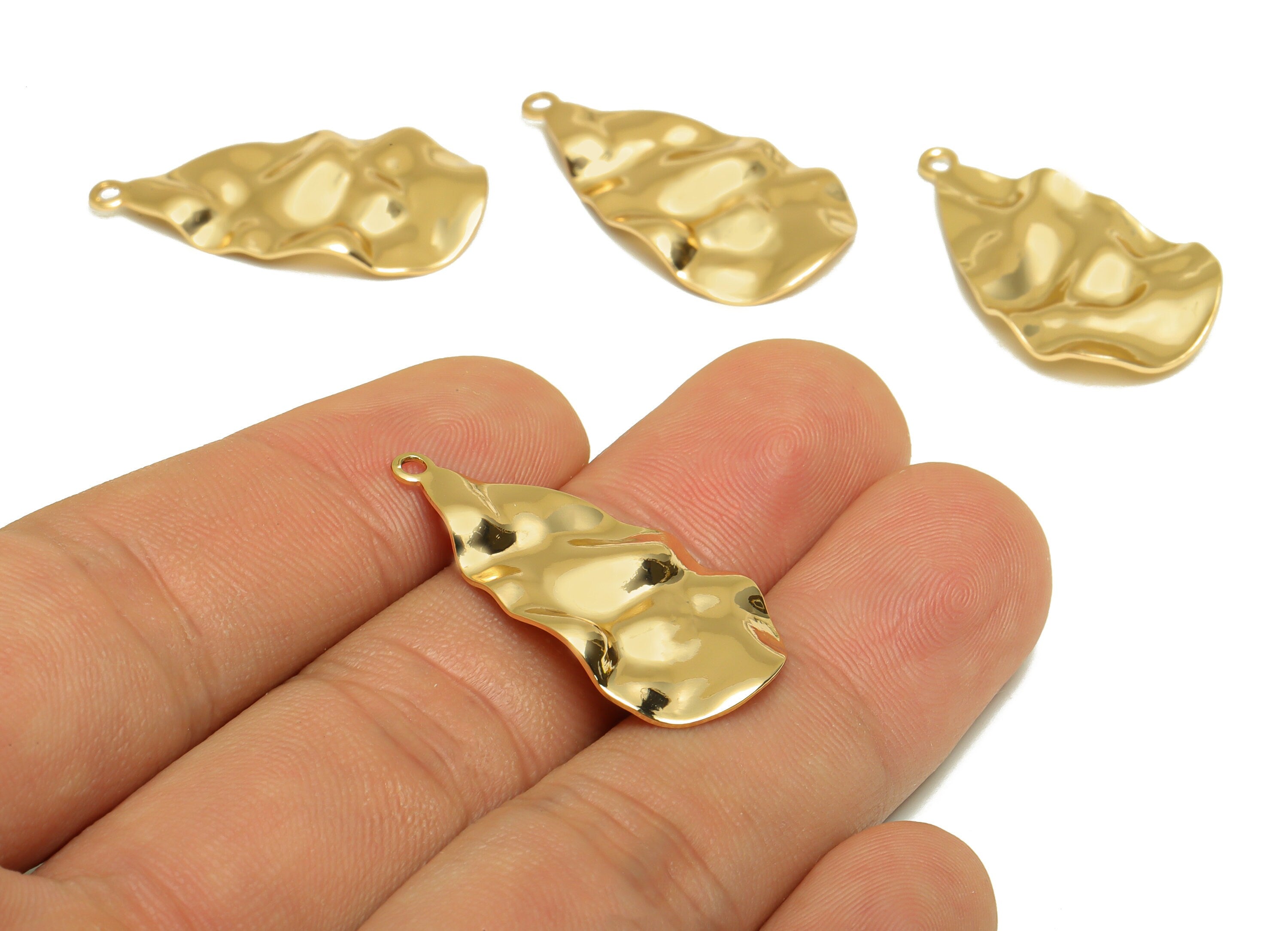 Brass Wavy Earring Charm - Teardrop Earring Charm - Brass Geometry Pendant -18K Real Gold Plated - 31.28x16.56x0.8mm - RGP6723 - DOMEDBAZAAR