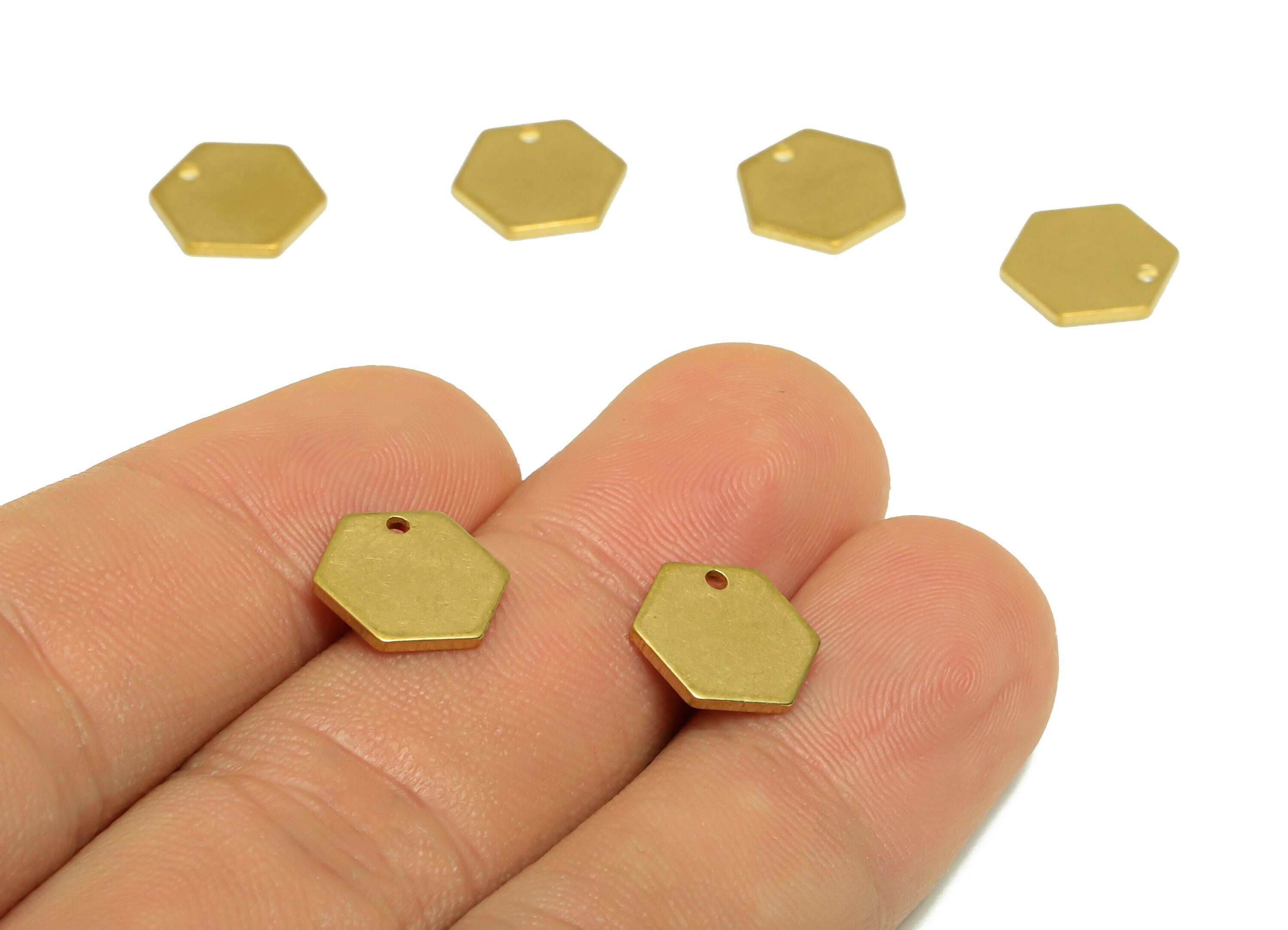 Brass Hexagon Earring Charm - Raw Brass Geometry Charm - Brass Geometry Blank - Personalized stamping blank - 10.12 x 11.5 x 0.95mm - PP8625 - DOMEDBAZAAR