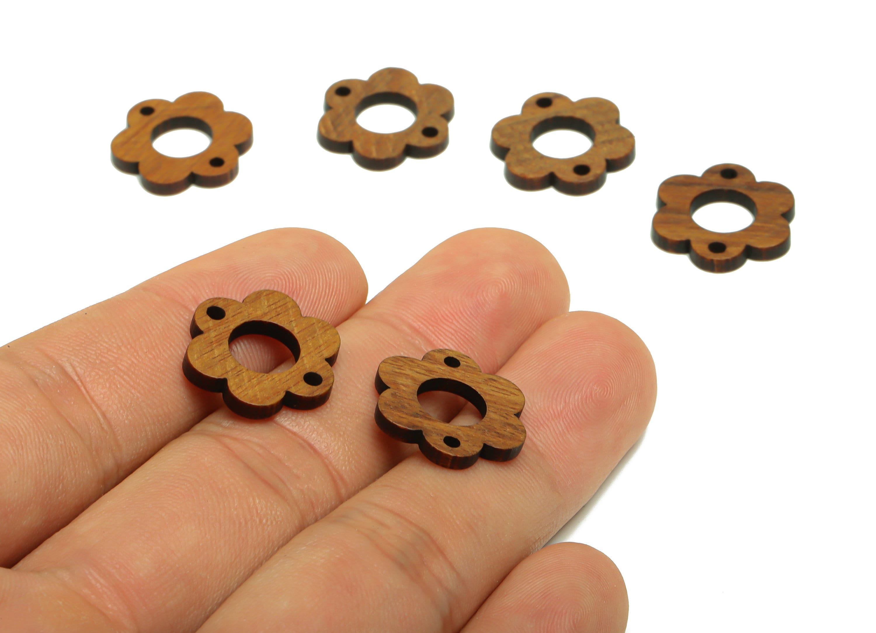 Mahogany Wood Flower Connector - Coffee Color Flower Earring - Wood Flower Connector - For Necklace - 17.59x16.21x2.3mm - BB1303 - DOMEDBAZAAR