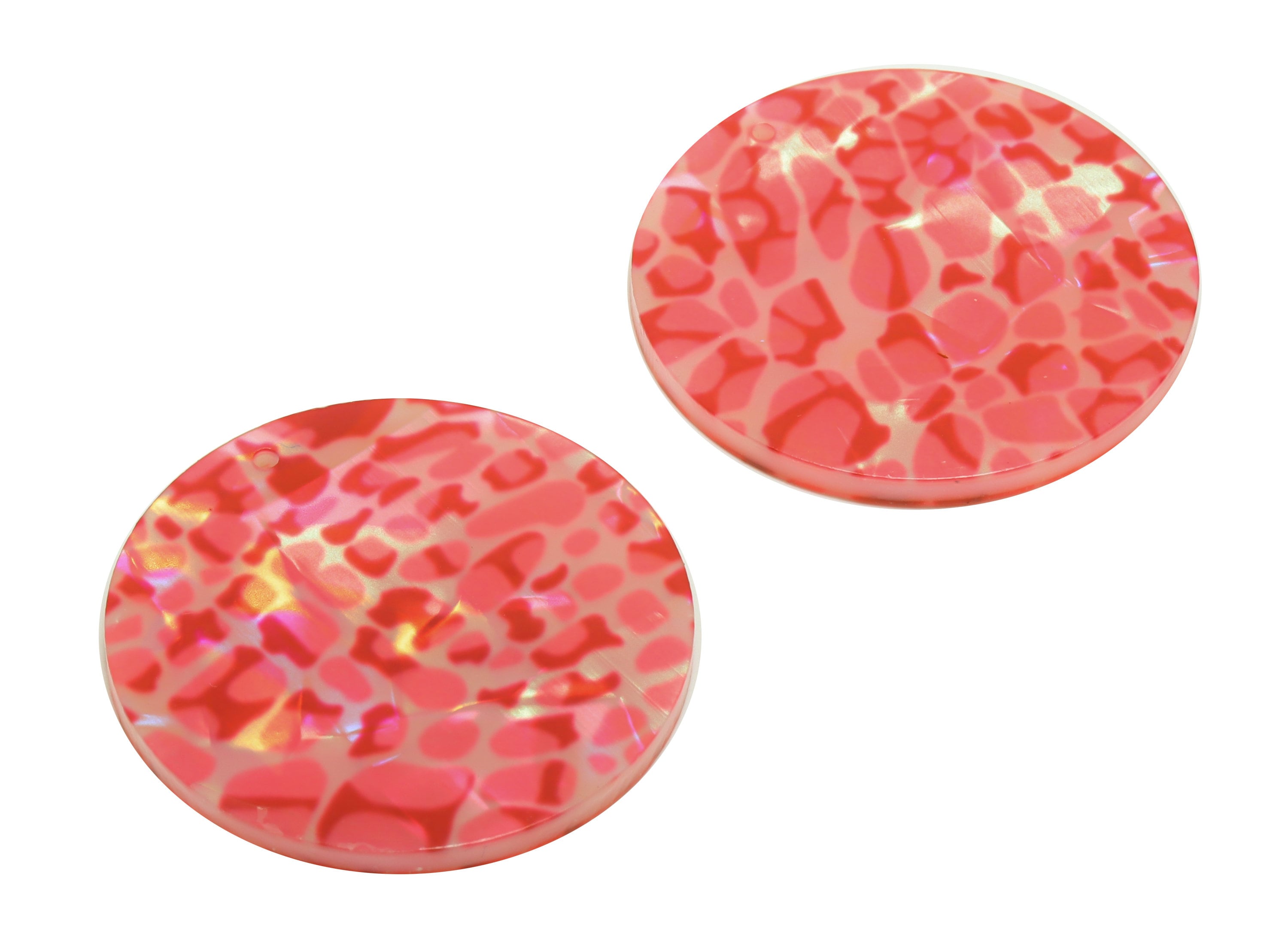 Acrylic Round Charms - Circle Earrings and Pendant - Pink Leopard Print Charm- Jewelry Supplies - Color Code:A987- 35x35x3mm -AC2621-A987 - DOMEDBAZAAR