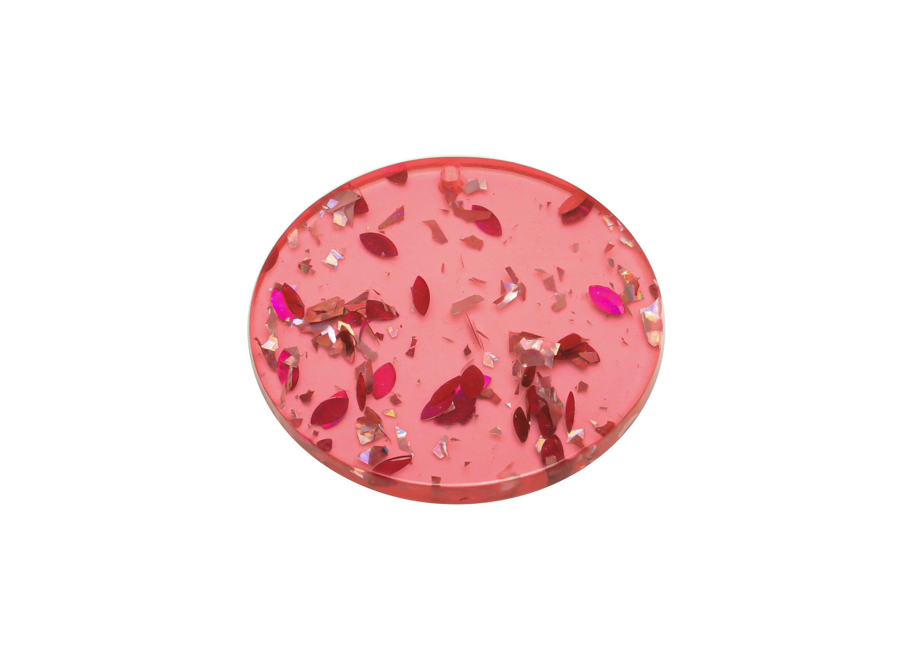 Acrylic Round Charms - Circle Earrings and Pendant - Red Silver Foil & Confetti - Jewelry Supplies - Color Code:A437- 35x35x3mm -AC2621-A437 - DOMEDBAZAAR