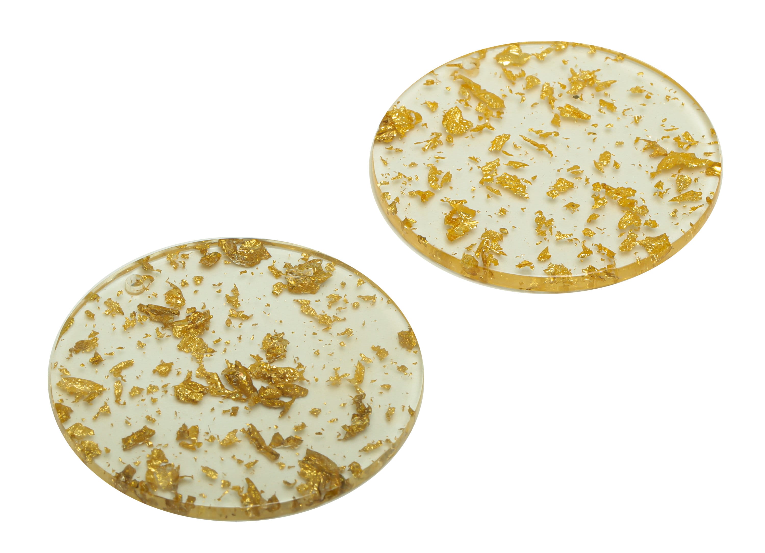 Acrylic Round Charms - Circle Earrings and Pendant - Gold Foil & Confetti - Transparent Charm - Color Code:A587- 35x35x3mm -AC2621-A587 - DOMEDBAZAAR