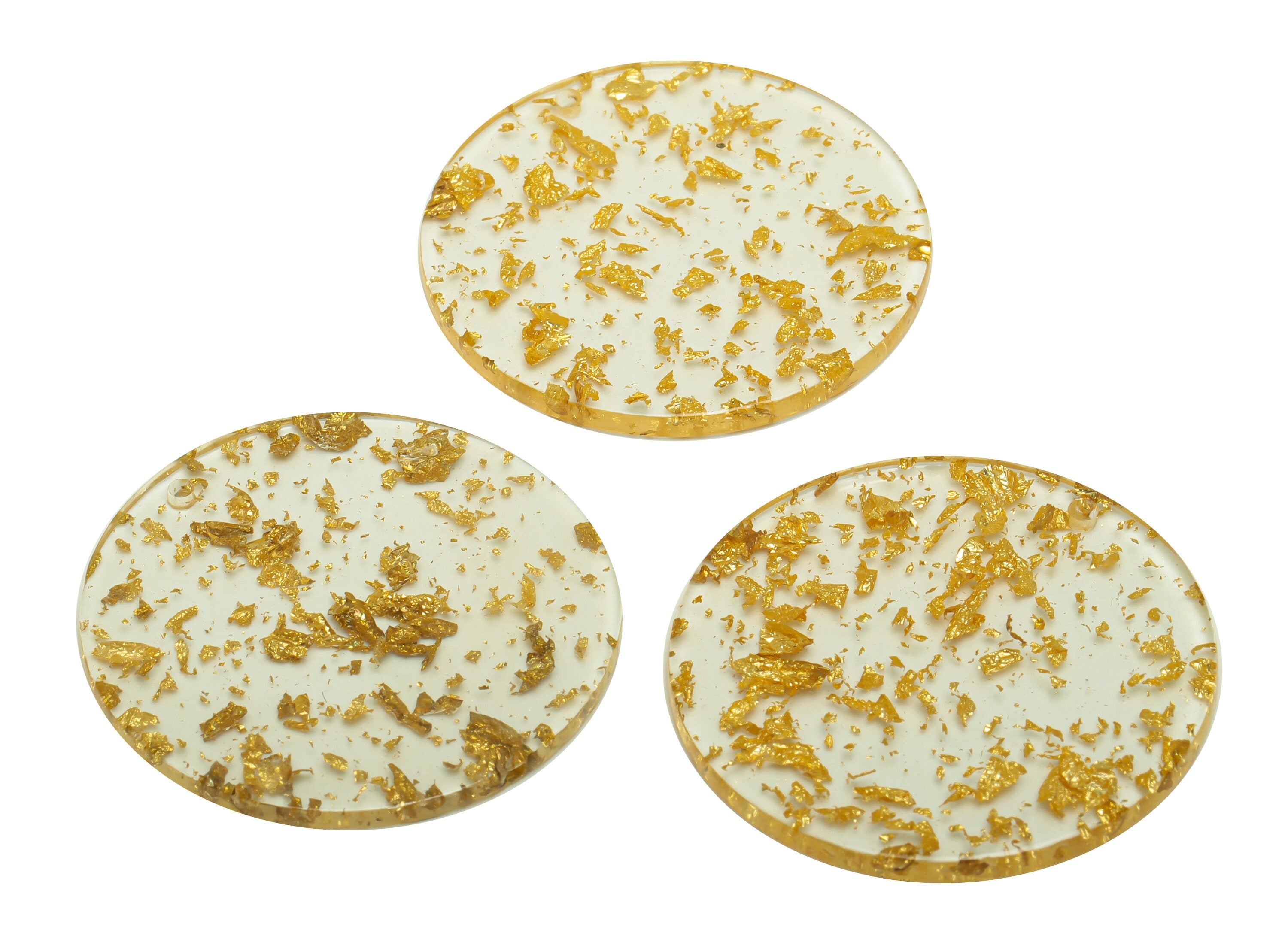 Acrylic Round Charms - Circle Earrings and Pendant - Gold Foil & Confetti - Transparent Charm - Color Code:A587- 35x35x3mm -AC2621-A587 - DOMEDBAZAAR