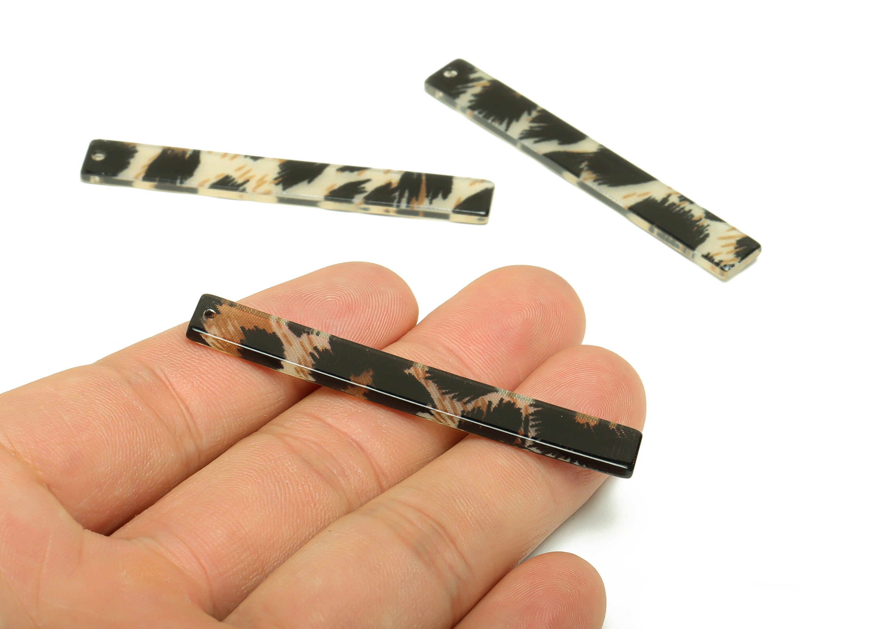 Acrylic Stick Charms - Bar Earrings and Pendant - Leopard Print Charm - Jewelry Supplies - Color Code: A266 - 59x7.8x2.56mm - AC2622-A266 - DOMEDBAZAAR