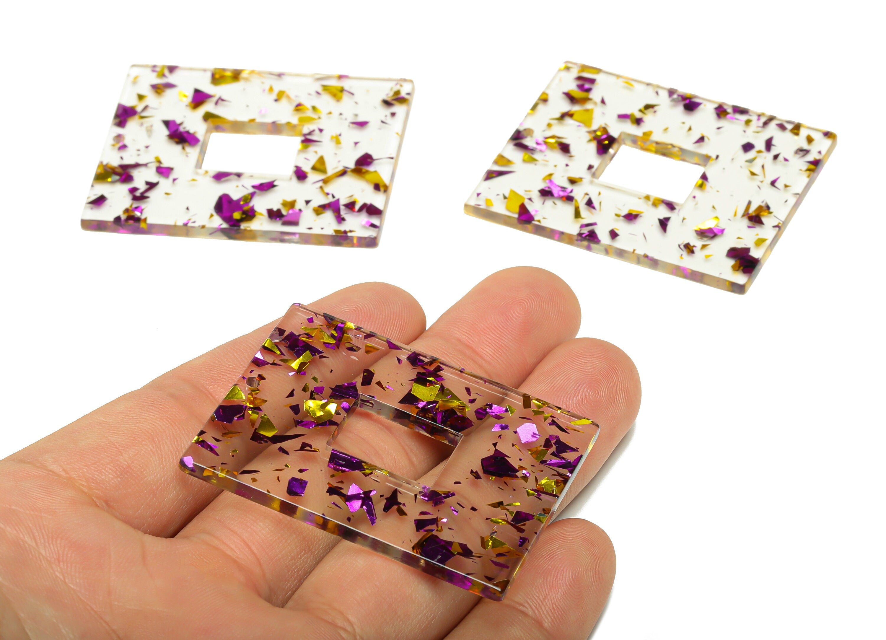 Acrylic Rectangle Charm - Transparent Confetti Pendant - Big Rectangle Earring Charm - Jewelry Making - Code: A388 - 49x40x2mm - AC2614-A388 - DOMEDBAZAAR