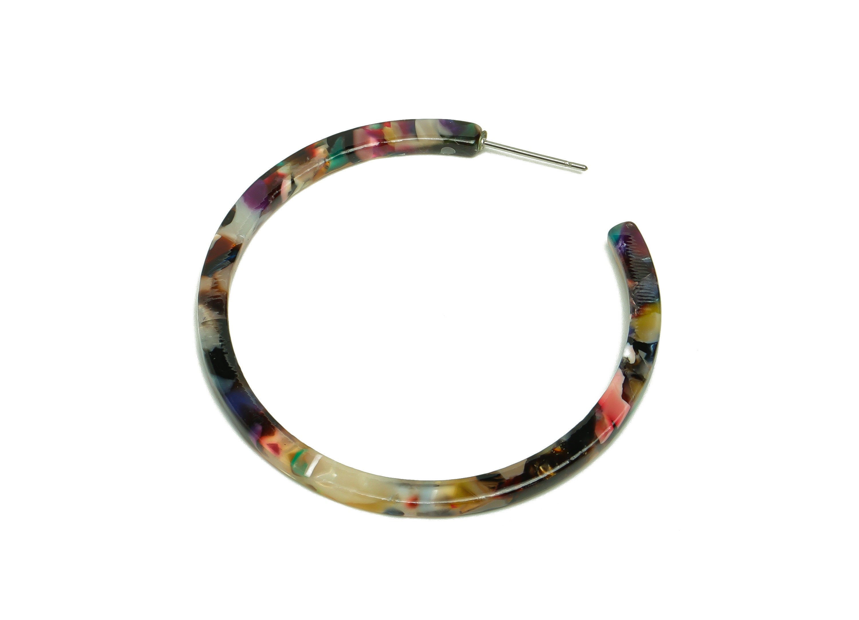 Open Hoop Earrings Stud - 2 inch Hoop Earring - Bordeaux Acetate Round Earring Post - Open Circle - Color Code: A59 - 50x50x3mm - AC1172-A59 - DOMEDBAZAAR