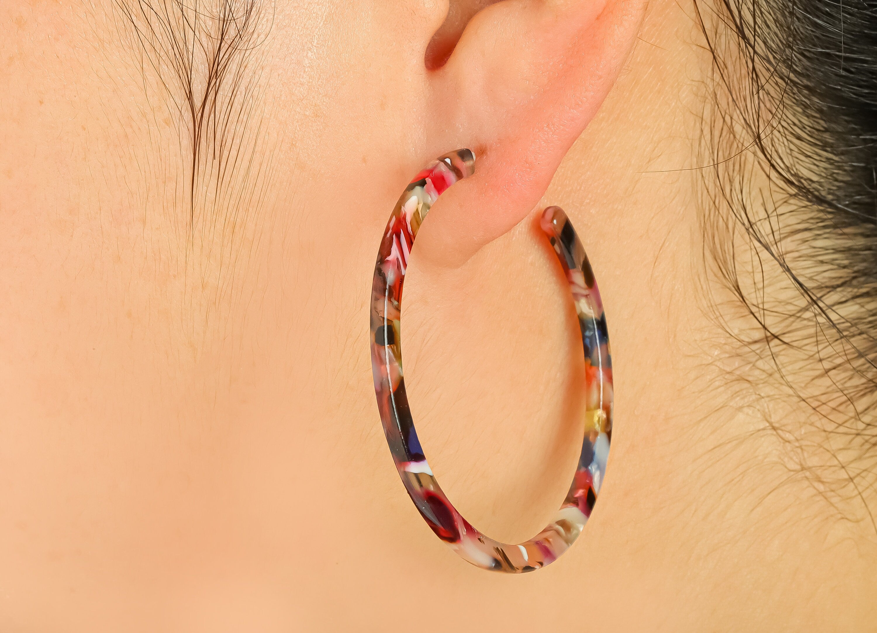Open Hoop Earrings Stud - 2 inch Hoop Earring - Bordeaux Acetate Round Earring Post - Open Circle - Color Code: A59 - 50x50x3mm - AC1172-A59 - DOMEDBAZAAR