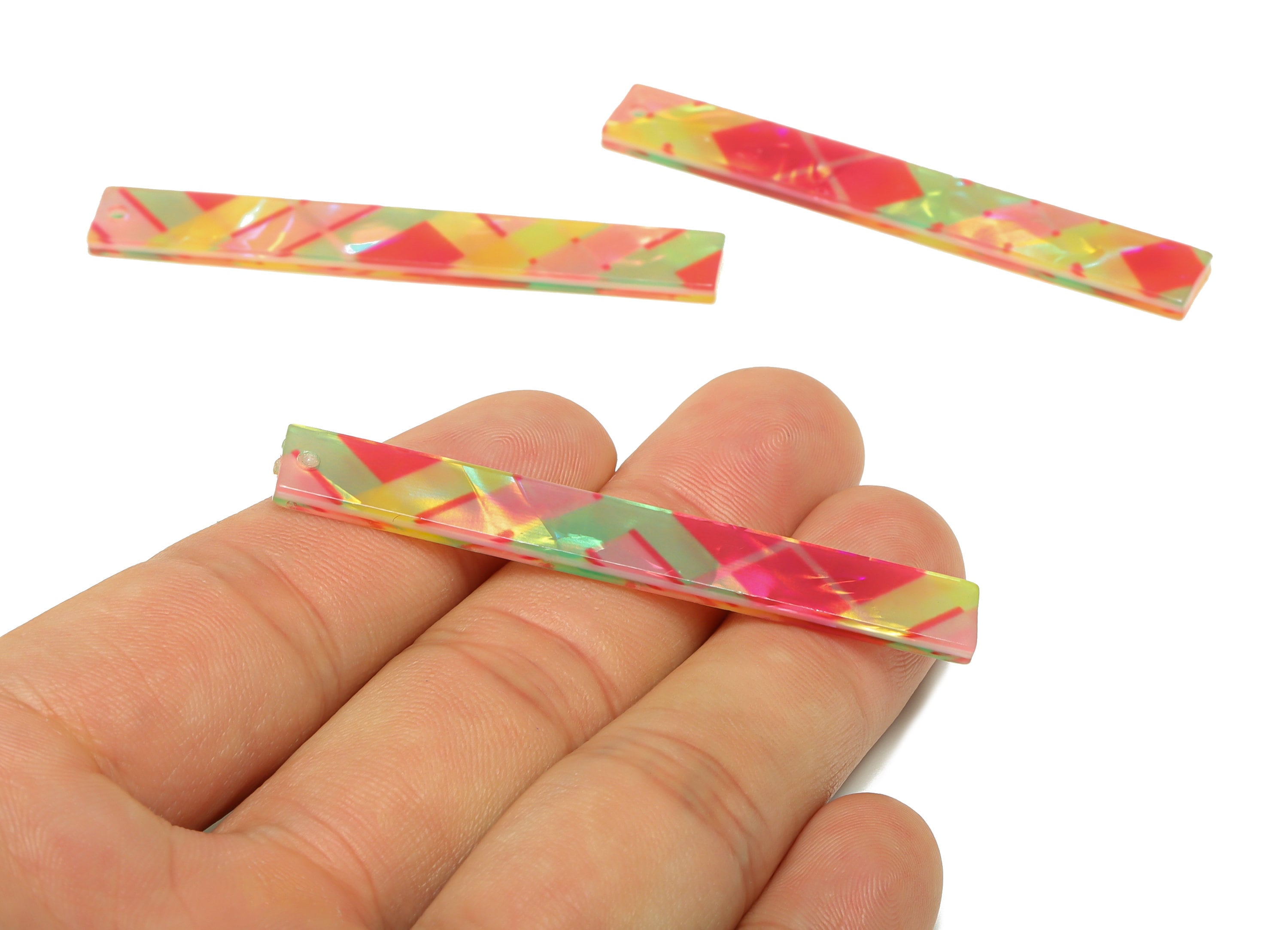 PVC Stick Charms - Bar Earrings and Pendant - Rainbow Charm - Scotch Plaid - Color Code: A872 - 59x7.8x2.56mm - AC2622-A872 - DOMEDBAZAAR