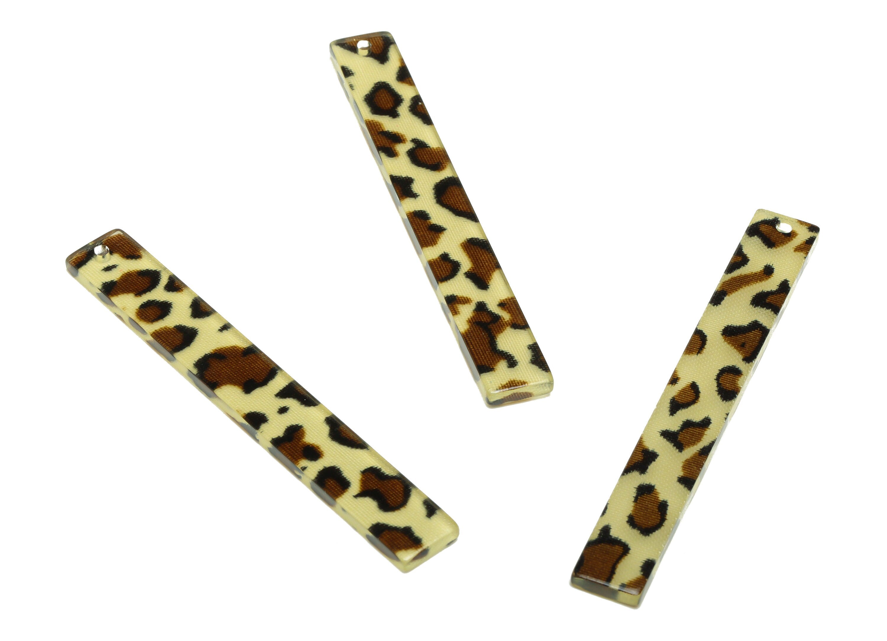 Acrylic Stick Charms - Bar Earrings and Pendant - Leopard Print Charm - Jewelry Supplies - Color Code: A128 - 59x7.8x2.56mm - AC2622 - DOMEDBAZAAR