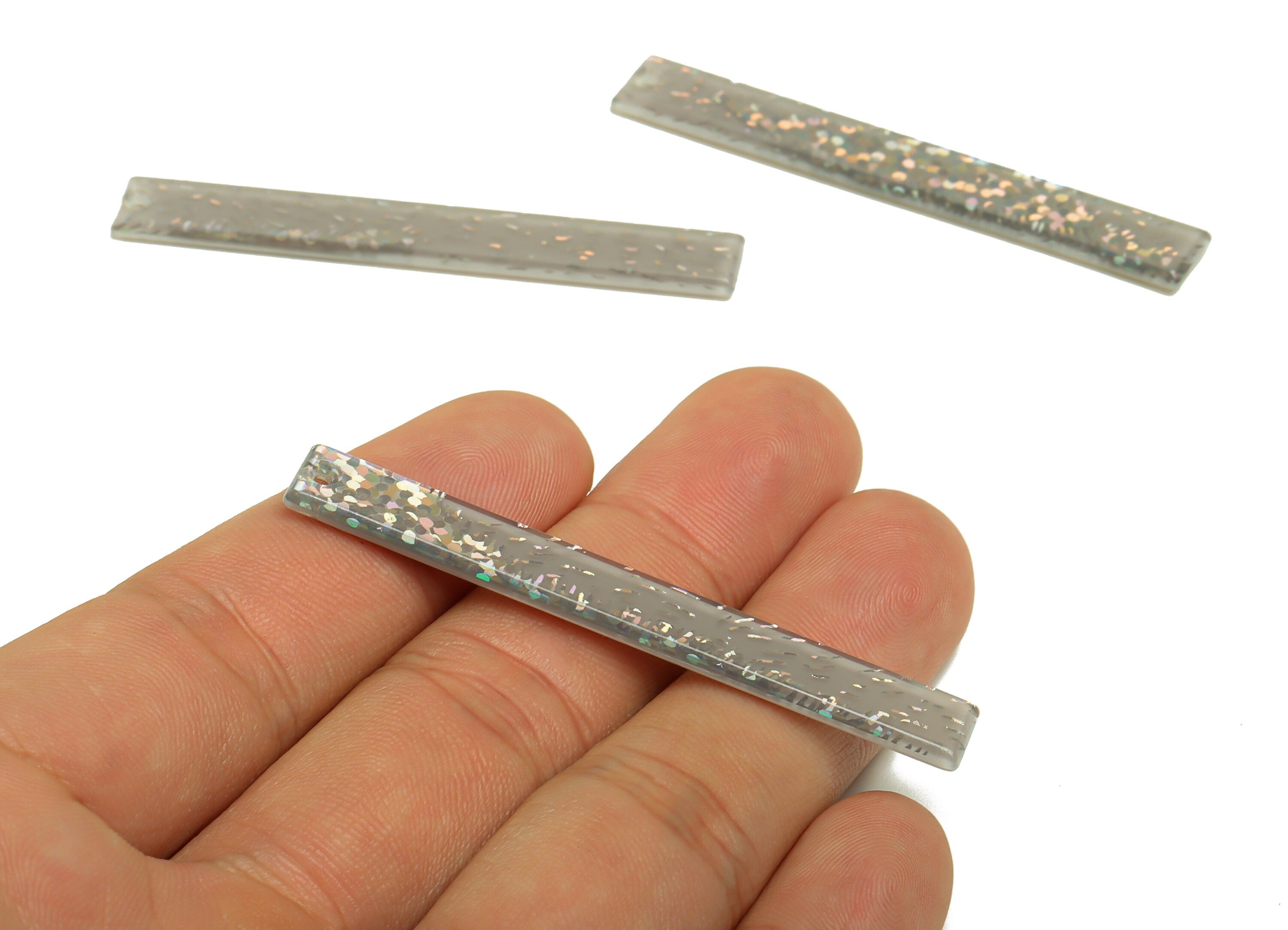 PVC Stick Charms - Bar Earrings and Pendant - Grey Sequins Charm - Jewelry Supplies - Color Code: A557 - 59x7.8x2.56mm - AC2622-A557 - DOMEDBAZAAR