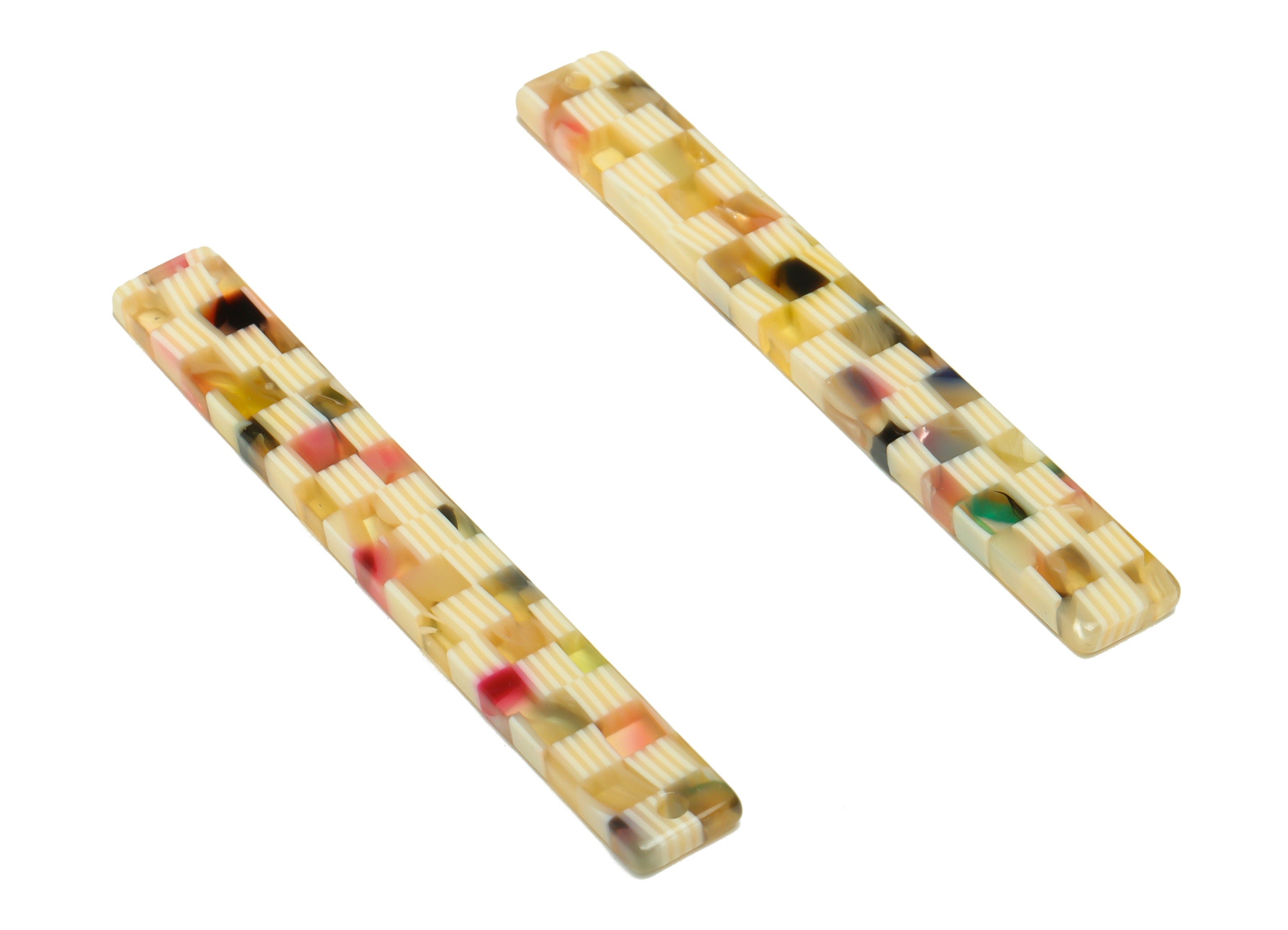 Acetate Stick Charms - Bar Earrings and Pendant - Rainbow lattice Earring Charm - Jewelry Supplies - Color Code: A993 - 59x8x3mm - AC2622 - DOMEDBAZAAR