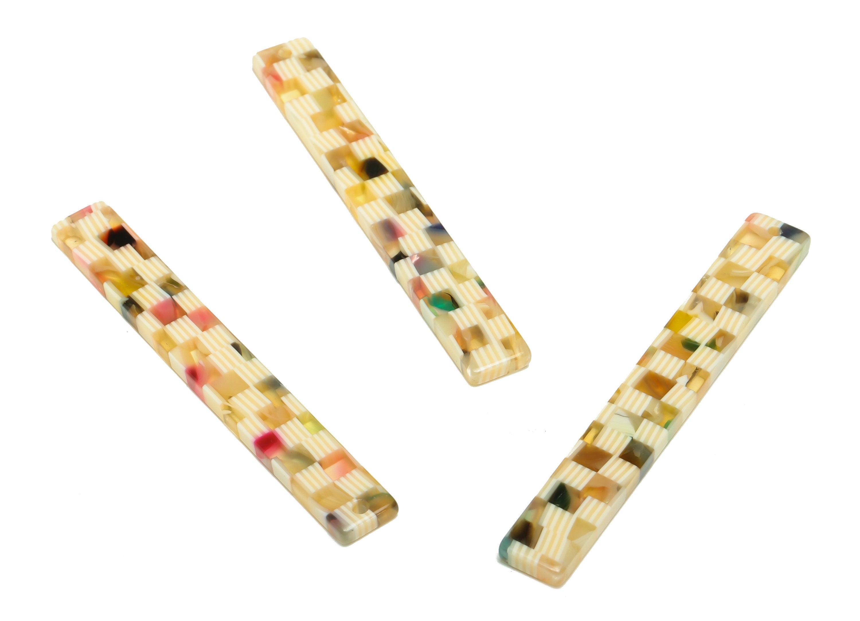 Acetate Stick Charms - Bar Earrings and Pendant - Rainbow lattice Earring Charm - Jewelry Supplies - Color Code: A993 - 59x8x3mm - AC2622 - DOMEDBAZAAR