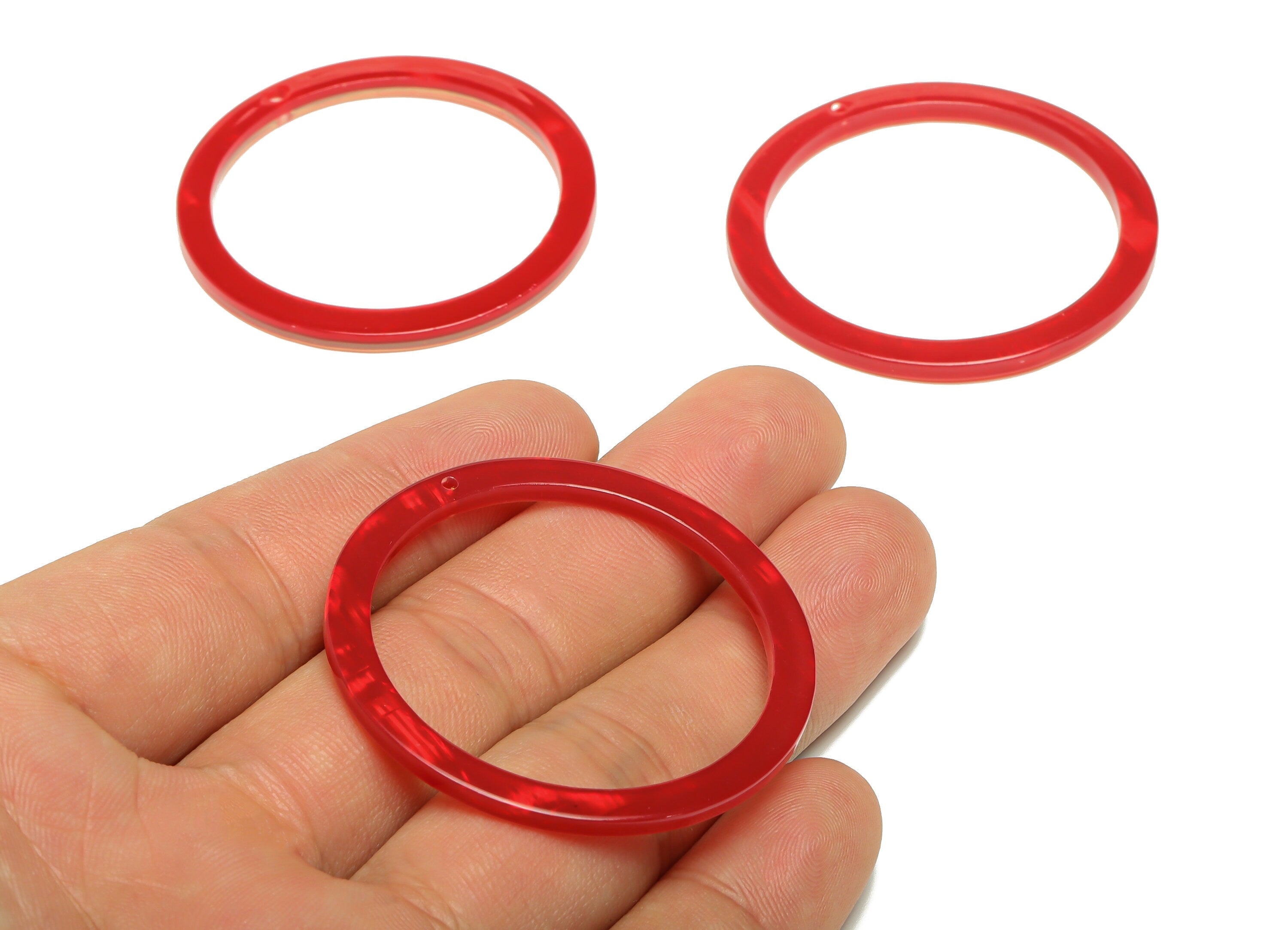PVC Hoop Earrings Charms - Circle Pendant - Red Earring Findings - Jewelry Supplies - Color Code:A900 - 44x44x2mm-AC2620-A900 - DOMEDBAZAAR