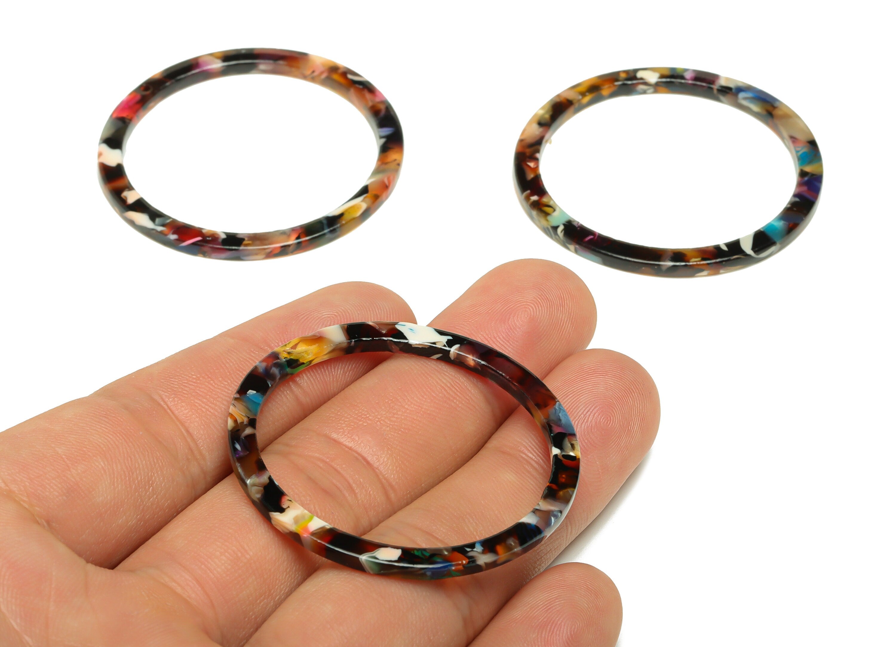 Acetate Hoop Earrings Charms - Circle Pendant - Rainbow Earring Findings - Jewelry Supplies - Color Code:A60 - 44x44.3x2.6mm -AC2620-A60 - DOMEDBAZAAR