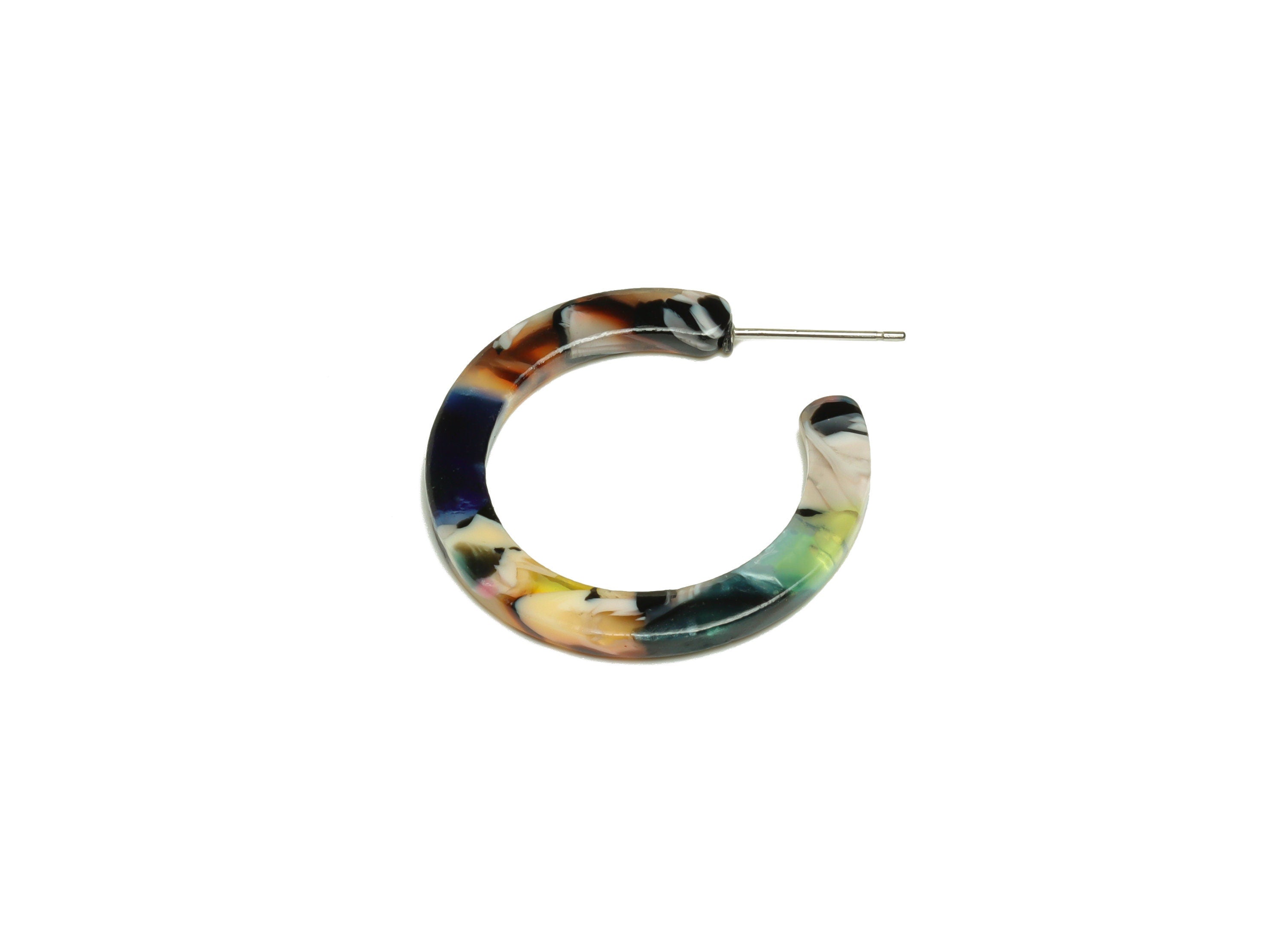 Acetic Acid Hoop Earrings Stud - Open Hoop Earring - Rainbow Round Earring Post - Color Code: A11 - 31.4x30.7x2.5mm - AC1829-A11 - DOMEDBAZAAR