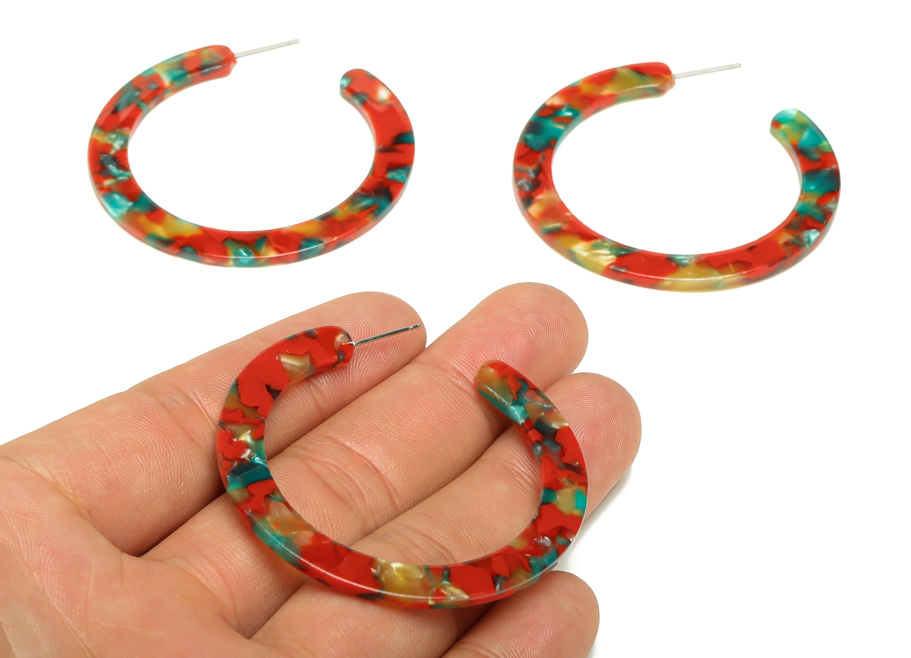 Acetic Acid Hoop Earrings Stud - Open Hoop Earring - Rainbow Round Earring Post - Open Circle - Color Code: A46 - 52x50x2.5mm - AC1830-A46 - DOMEDBAZAAR