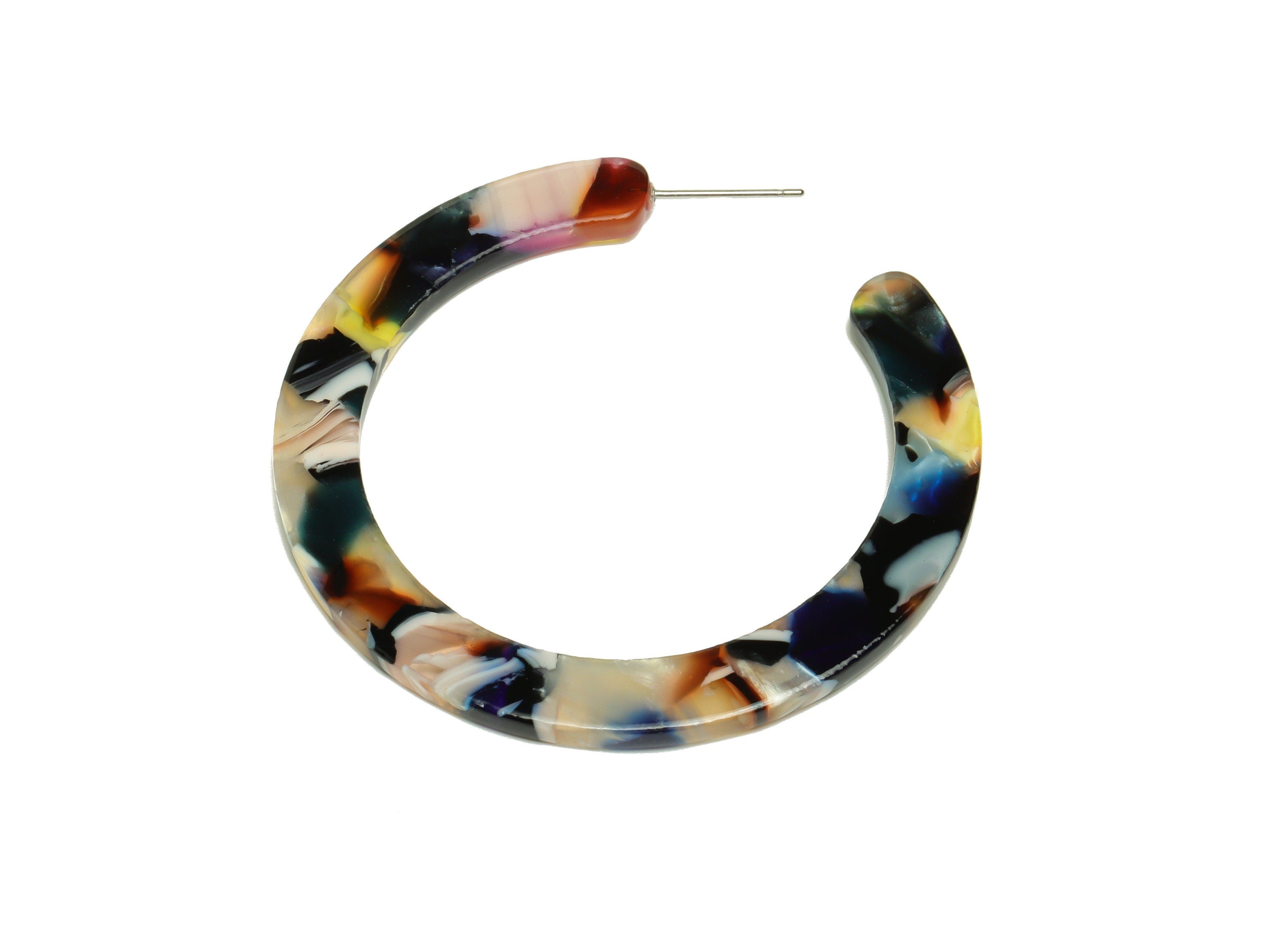 Acetic Acid Hoop Earrings Stud - Open Hoop Earring - Rainbow Round Earring Post - Open Circle - Color Code: A11 - 52x50x2.5mm - AC1830-A11 - DOMEDBAZAAR