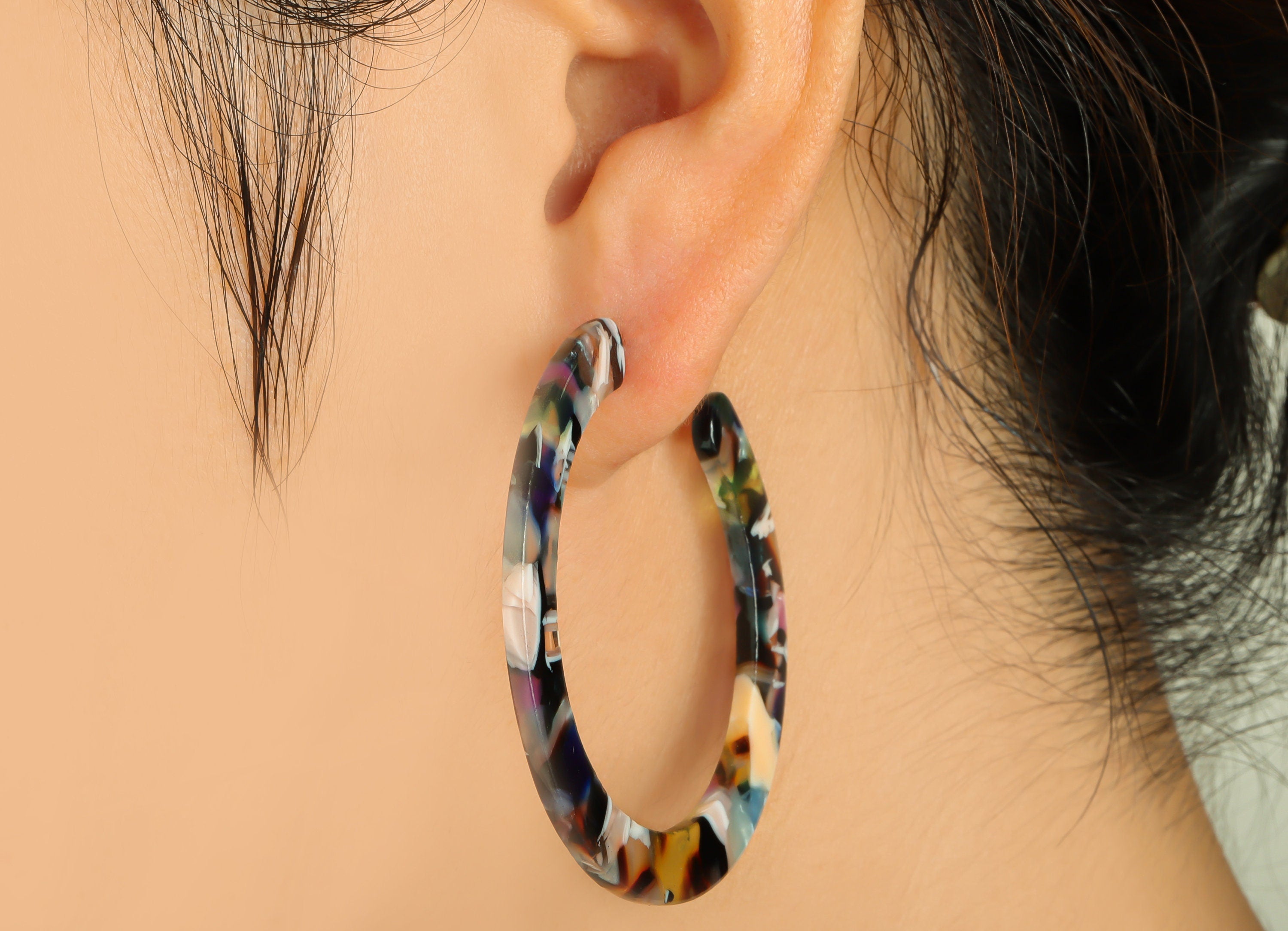 Acetic Acid Hoop Earrings Stud - Open Hoop Earring - Rainbow Round Earring Post - Open Circle - Color Code: A11 - 52x50x2.5mm - AC1830-A11 - DOMEDBAZAAR