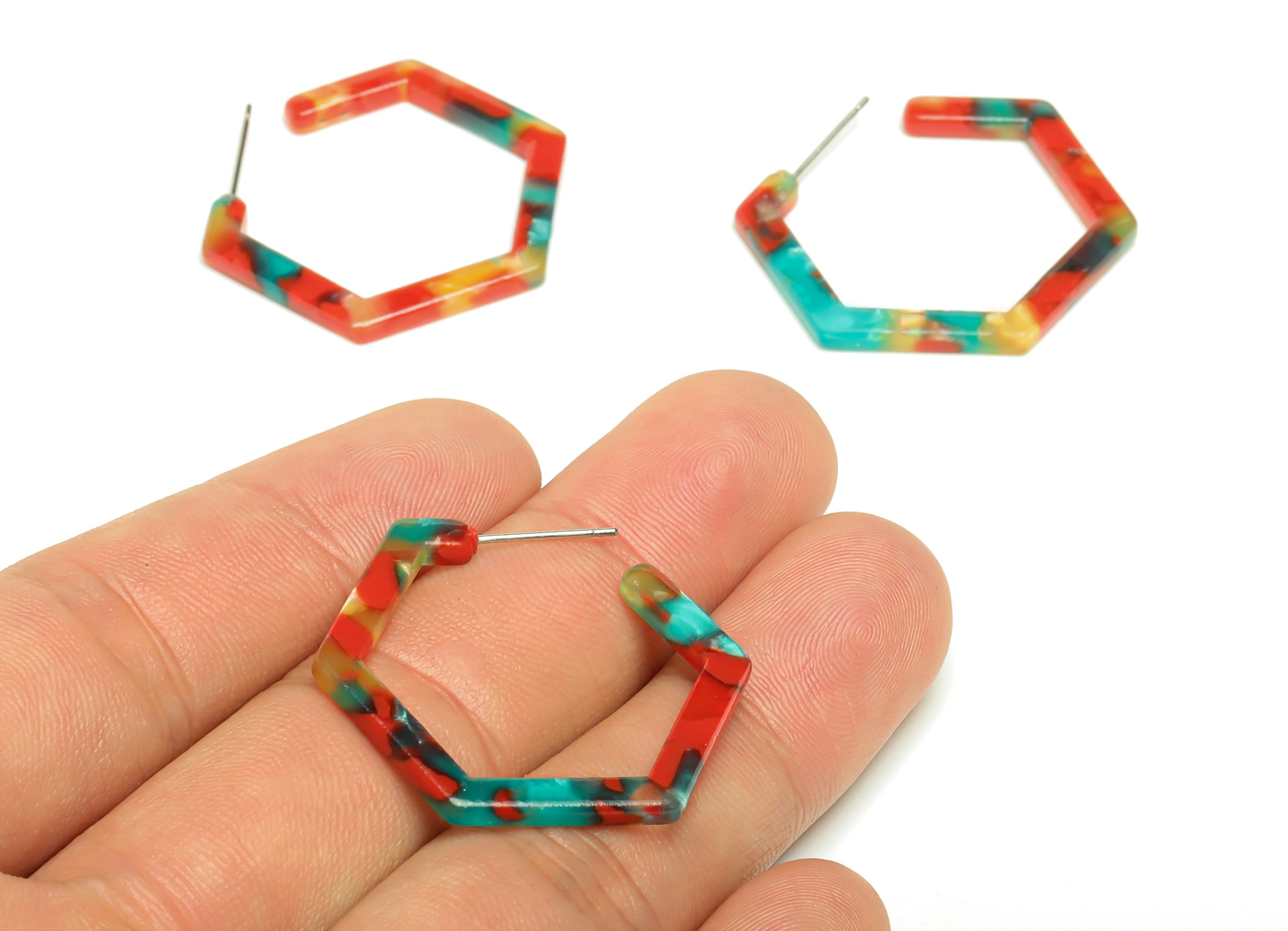 Acetic Acid Open Hexagon Stud Earrings - Hexagon Earring Post - 316 Stainless Steel - Color Code: A46 - 30x2.5mm - AC1870-A46 - DOMEDBAZAAR