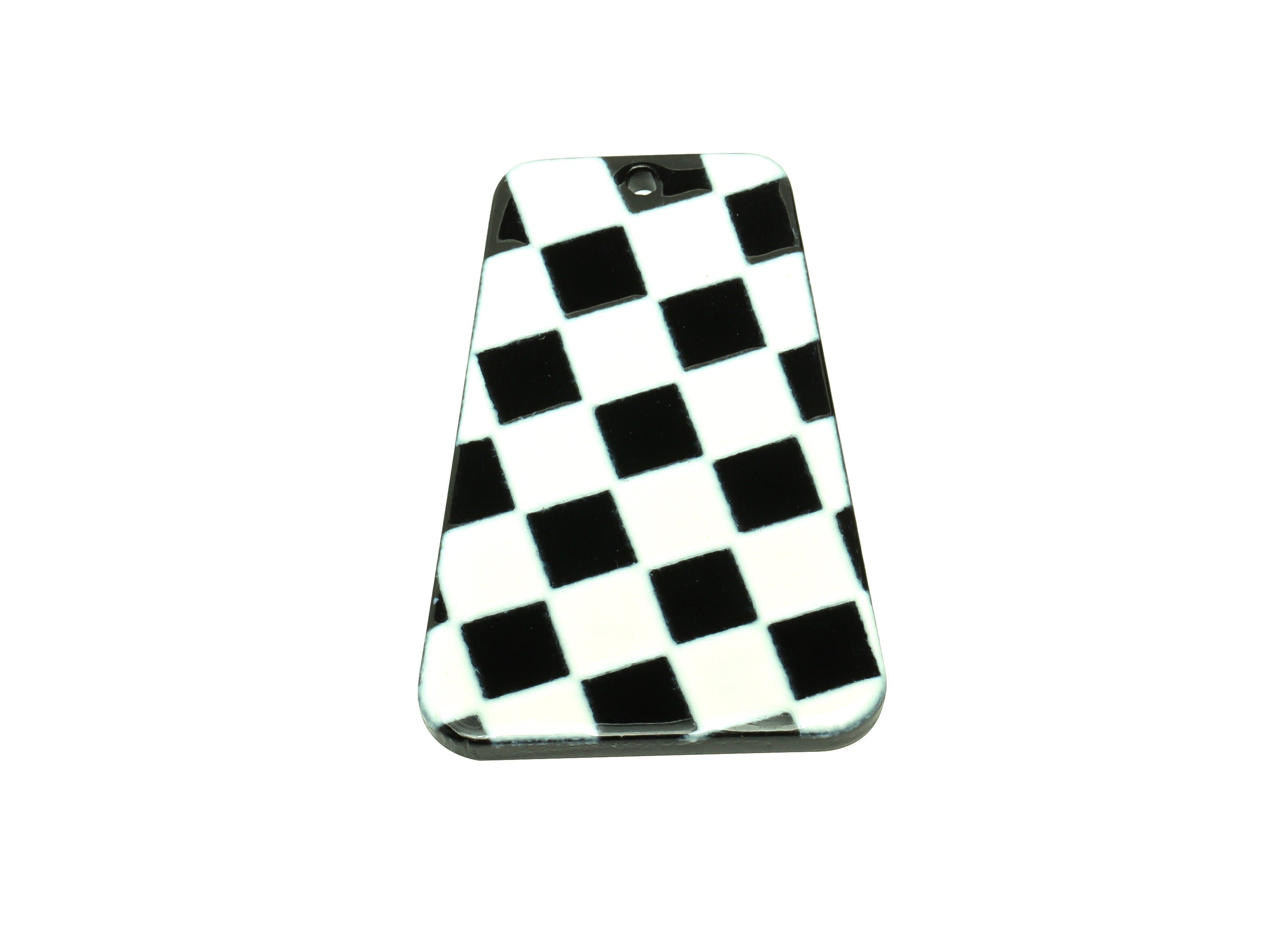 Acrylic Trapezoid Earrings Charm - Checkerboard Pendant Charms -Black White Checkered Pendant - 38.2×25.83×2.3mm - AC2499A - DOMEDBAZAAR