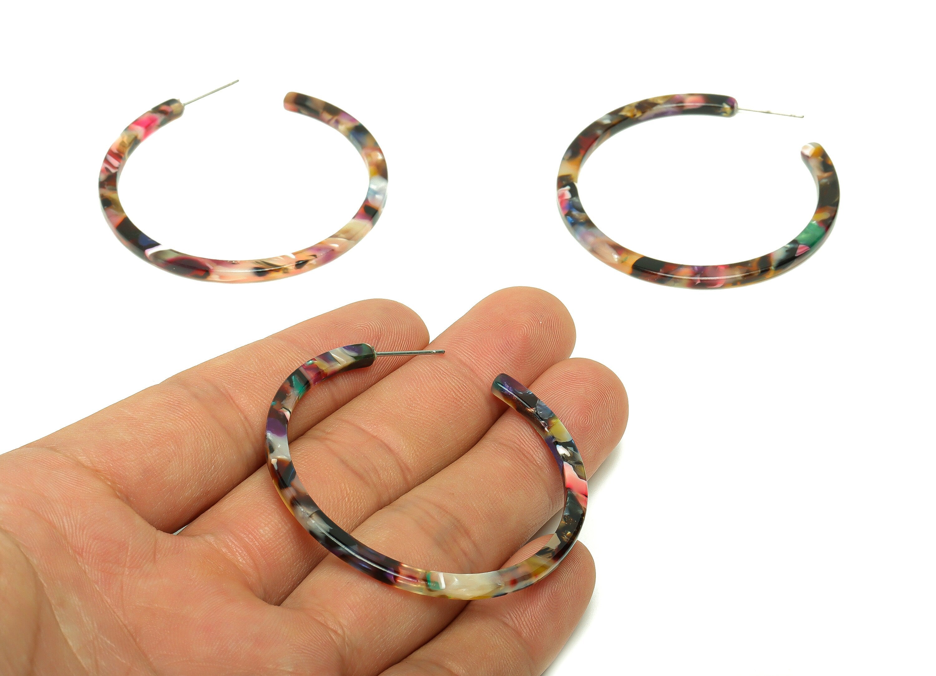 Open Hoop Earrings Stud - 2 inch Hoop Earring - Bordeaux Acetate Round Earring Post - Open Circle - Color Code: A59 - 50x50x3mm - AC1172-A59 - DOMEDBAZAAR