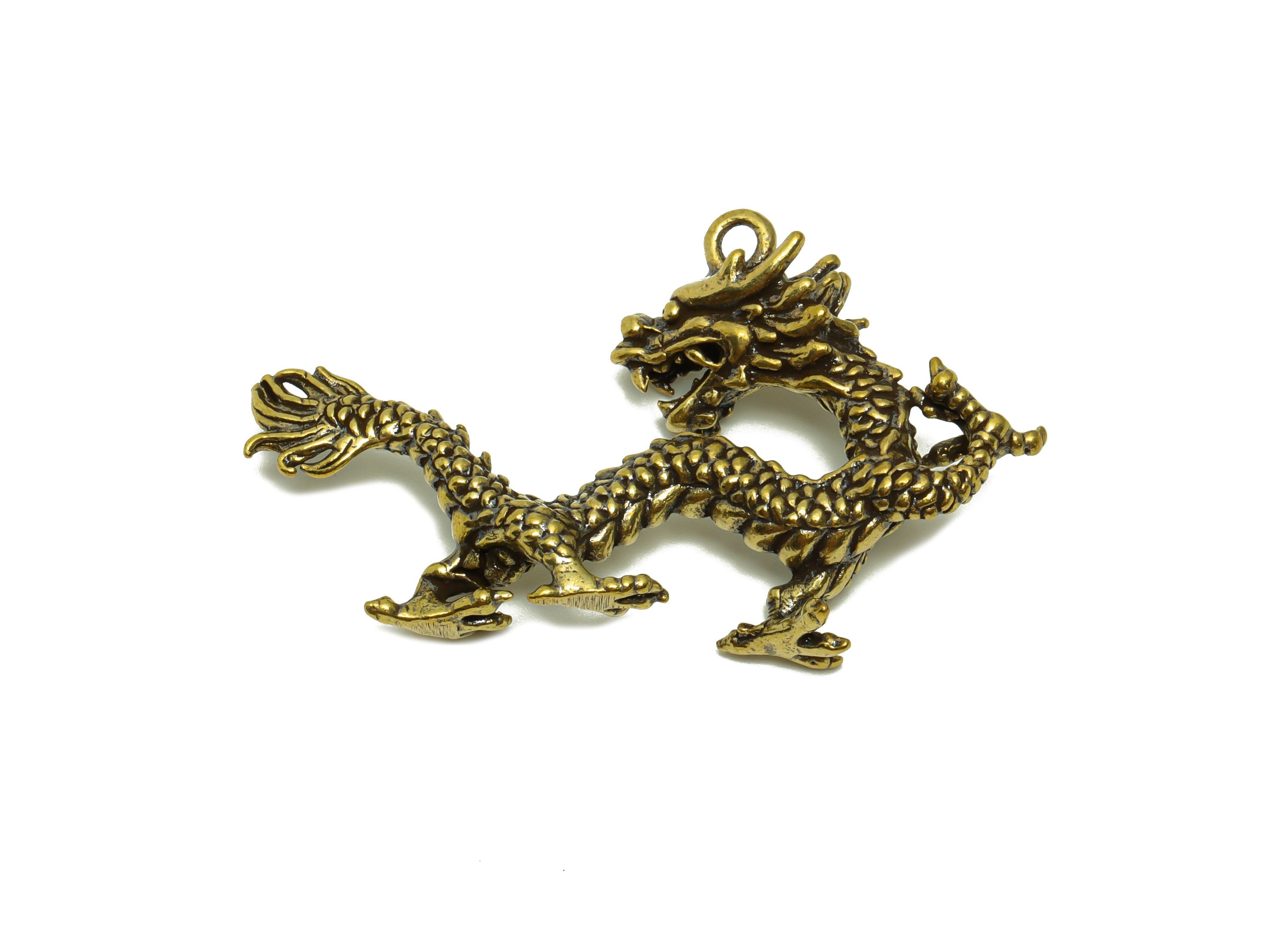 Brass Dragon Charm - Raw Brass Dragon Earring Charms - Antique Looking Pendant - Dragon Figure - Dragon Textured Charms - 55x34x10mm -PP8779 - DOMEDBAZAAR